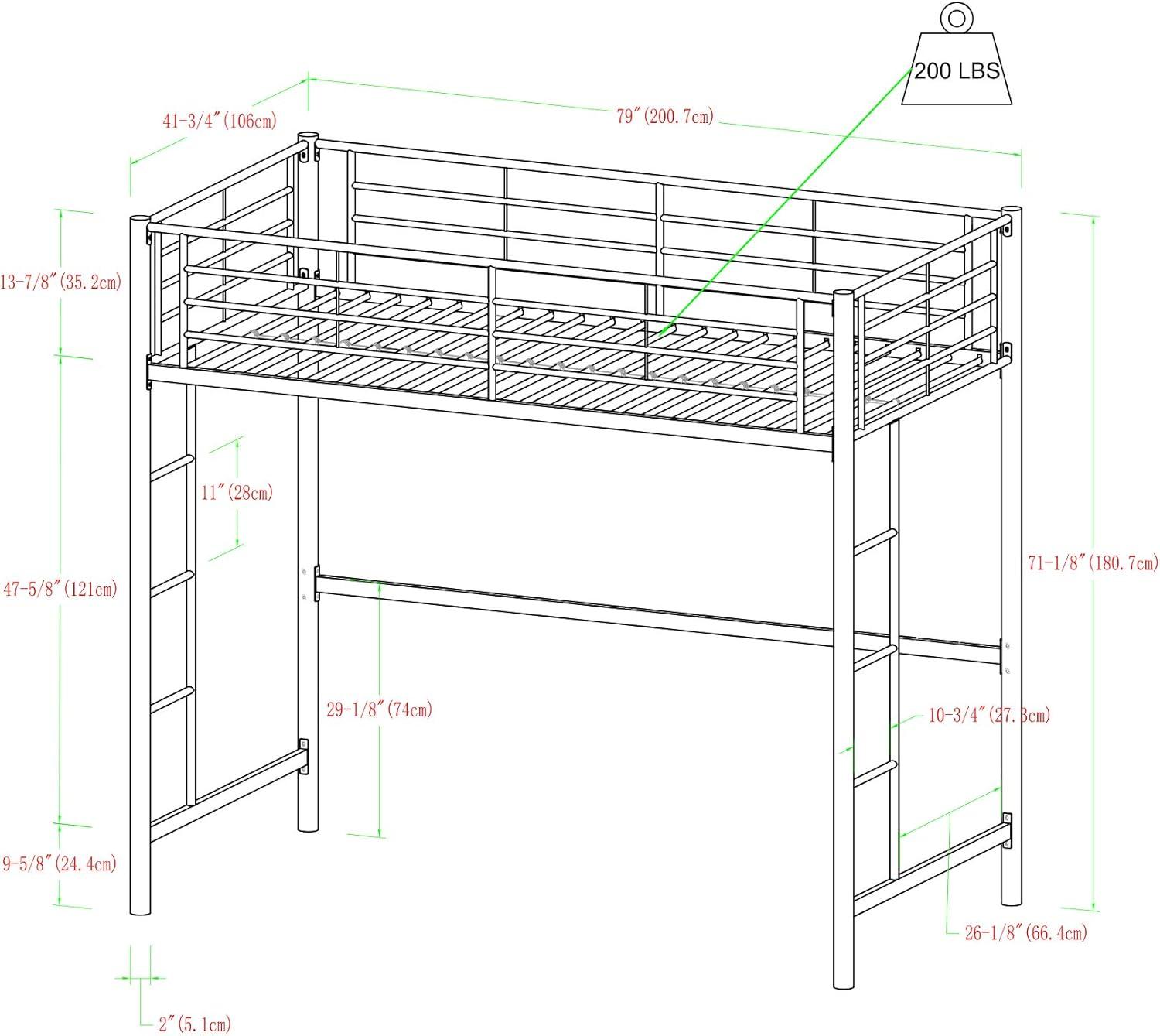 imageWalker Edison Silver Metal Twin over Loft Bunk Bed Twin Size Bedframe with LadderBlack