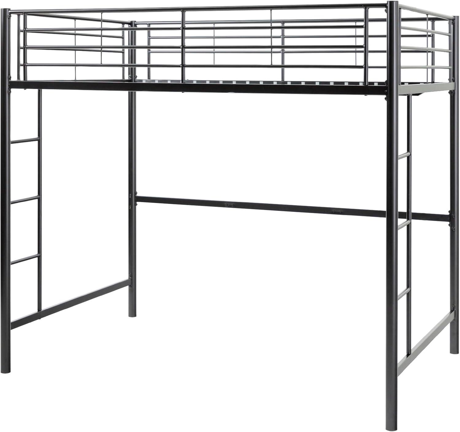 imageWalker Edison Silver Metal Twin over Loft Bunk Bed Twin Size Bedframe with LadderBlack