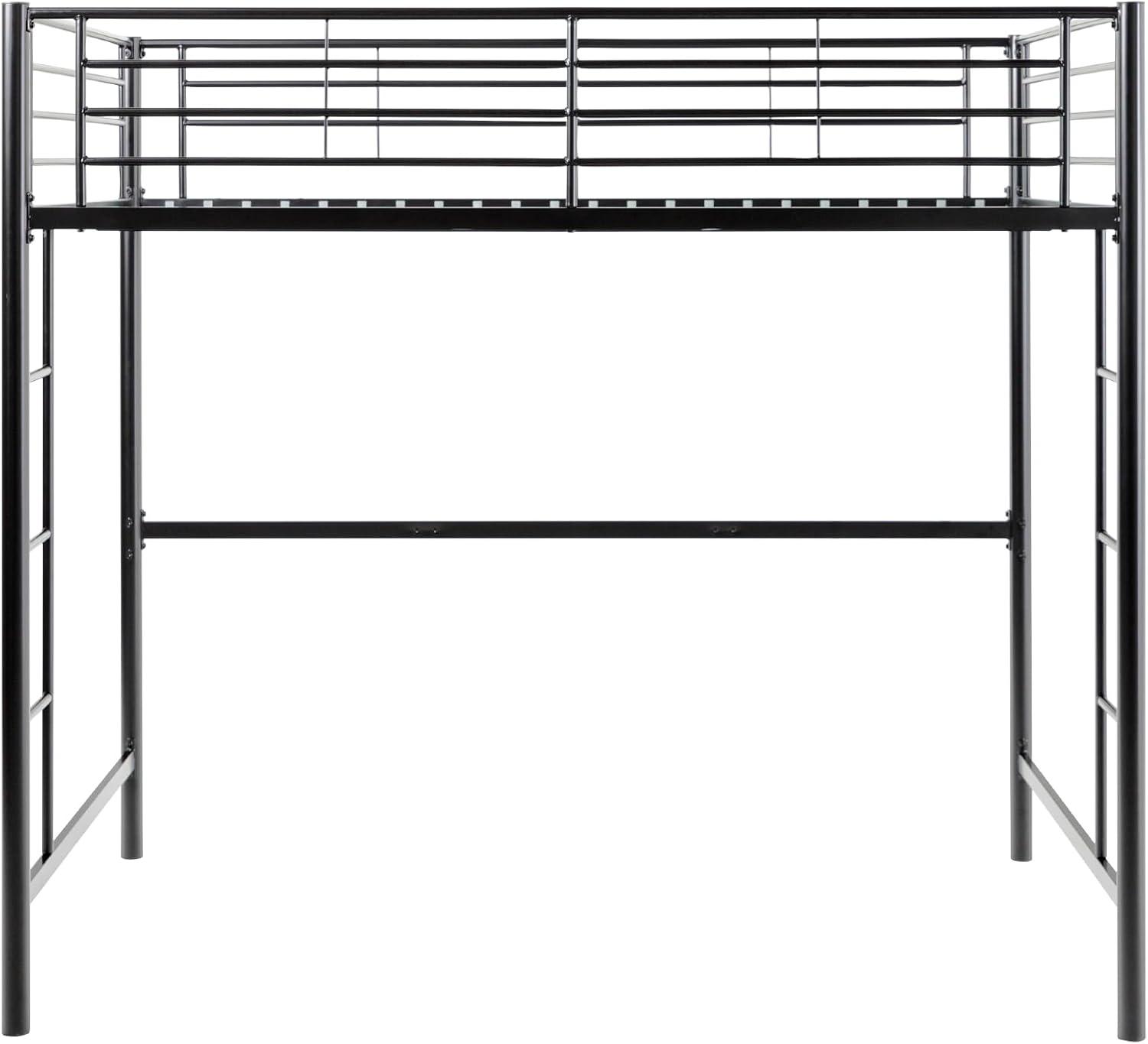 imageWalker Edison Silver Metal Twin over Loft Bunk Bed Twin Size Bedframe with LadderBlack