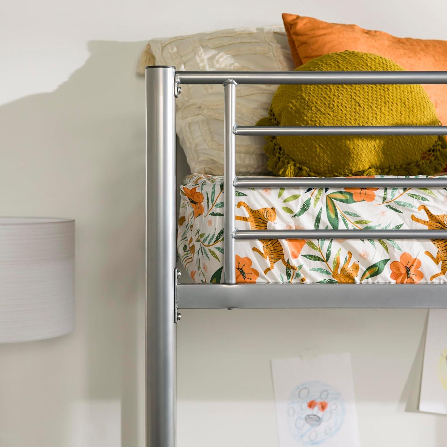 imageWalker Edison Silver Metal Twin over Loft Bunk Bed Twin Size Bedframe with LadderSilver