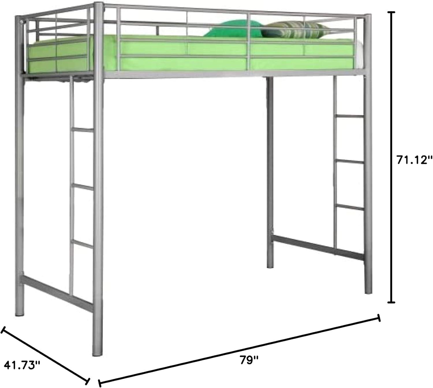 imageWalker Edison Silver Metal Twin over Loft Bunk Bed Twin Size Bedframe with LadderSilver