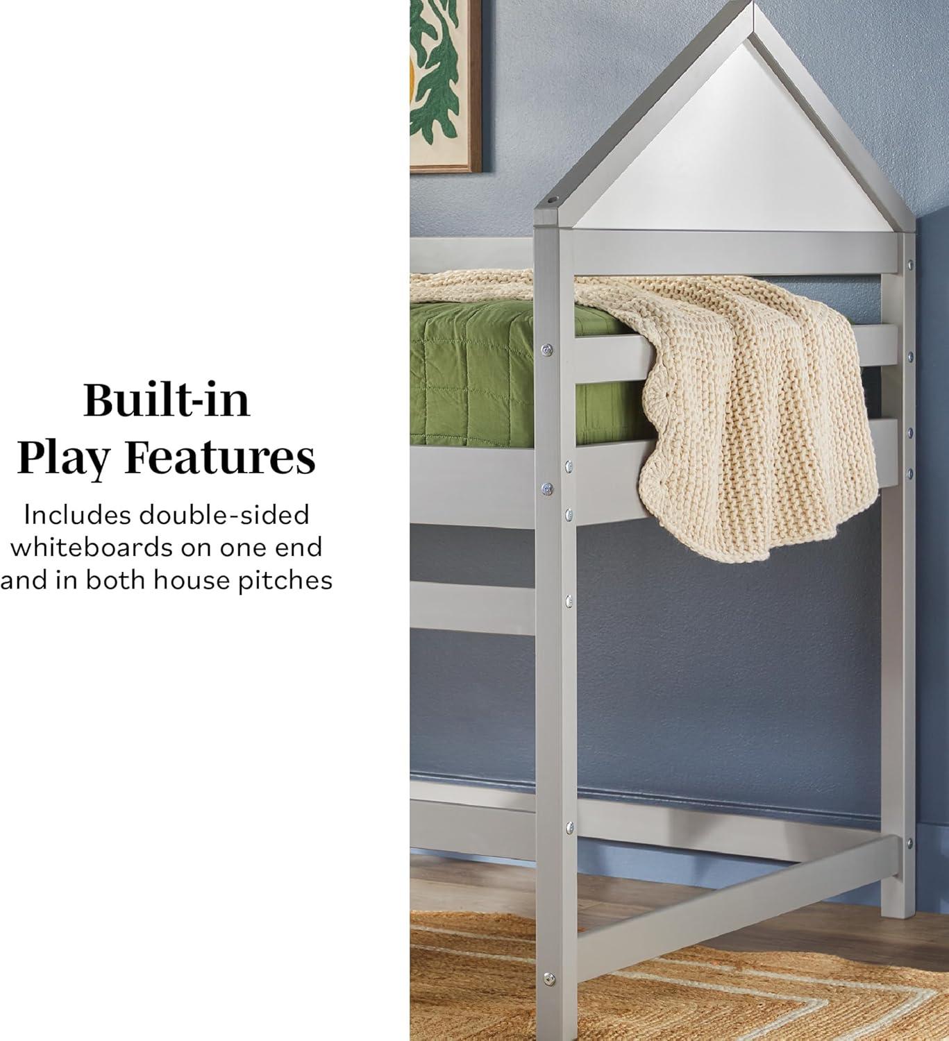 imageWalker Edison Skylar Kids Twin Low Loft Bed with Rails Solid Wood No Box Spring Required GreyGrey