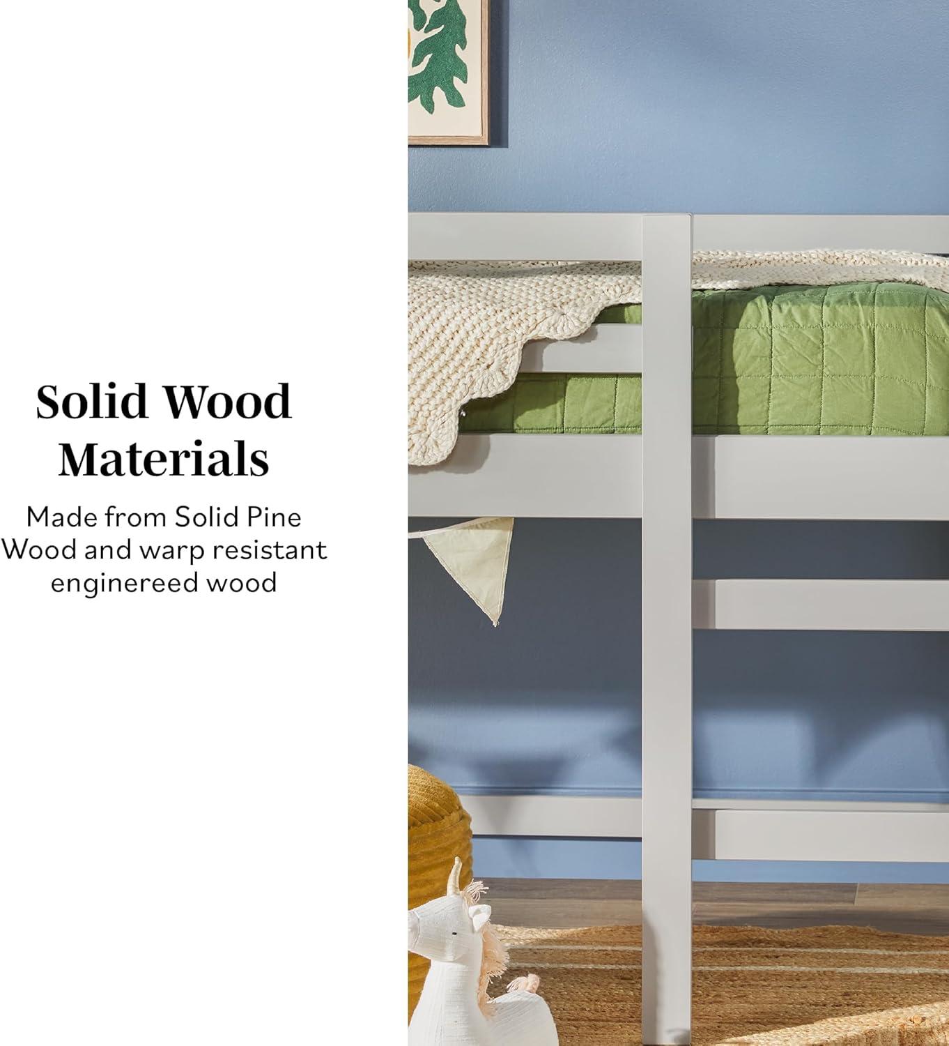 imageWalker Edison Skylar Kids Twin Low Loft Bed with Rails Solid Wood No Box Spring Required GreyGrey