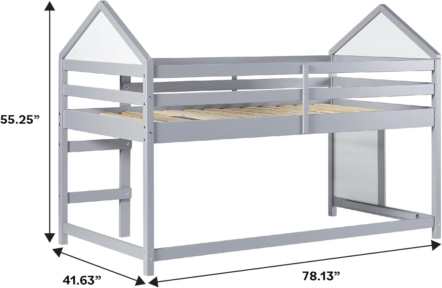 imageWalker Edison Skylar Kids Twin Low Loft Bed with Rails Solid Wood No Box Spring Required GreyGrey