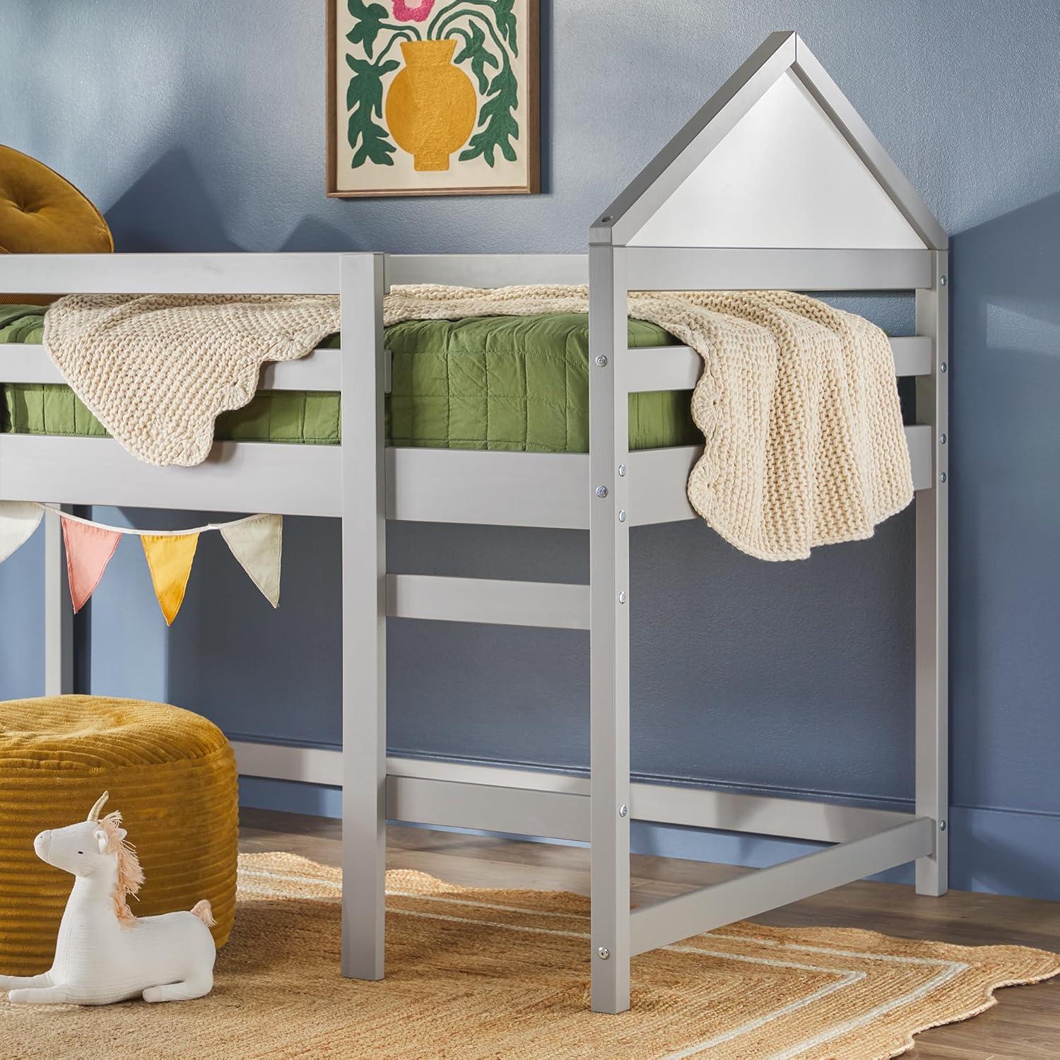 imageWalker Edison Skylar Kids Twin Low Loft Bed with Rails Solid Wood No Box Spring Required GreyGrey
