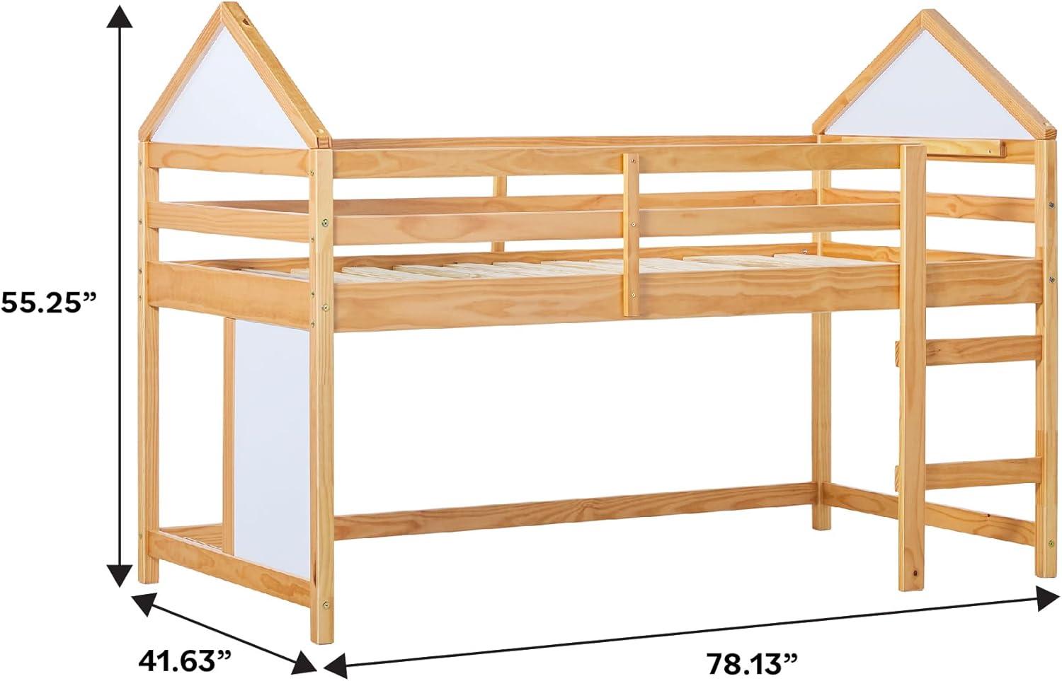 imageWalker Edison Skylar Kids Twin Low Loft Bed with Rails Solid Wood No Box Spring Required GreyNatural Pine