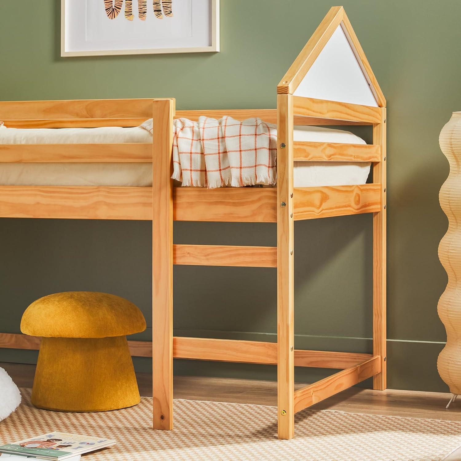 imageWalker Edison Skylar Kids Twin Low Loft Bed with Rails Solid Wood No Box Spring Required GreyNatural Pine