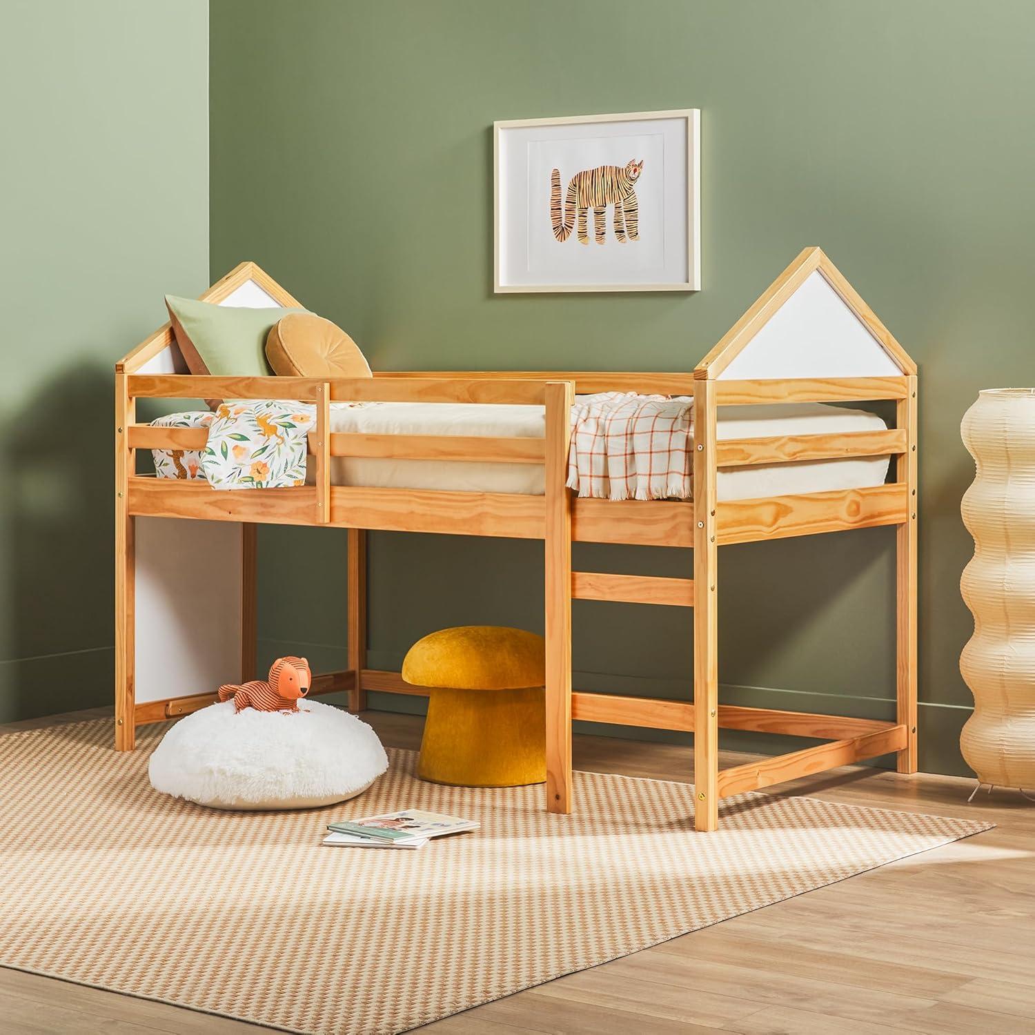 imageWalker Edison Skylar Kids Twin Low Loft Bed with Rails Solid Wood No Box Spring Required GreyNatural Pine