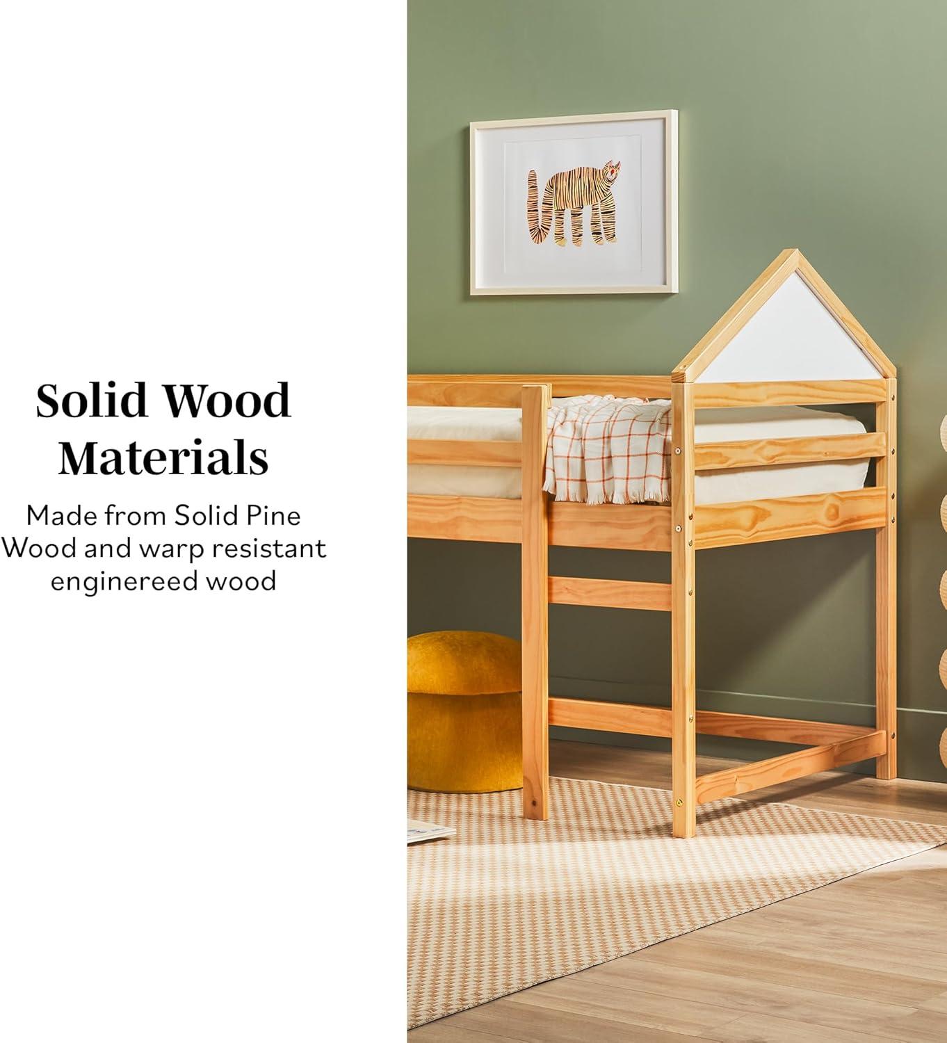 imageWalker Edison Skylar Kids Twin Low Loft Bed with Rails Solid Wood No Box Spring Required GreyNatural Pine