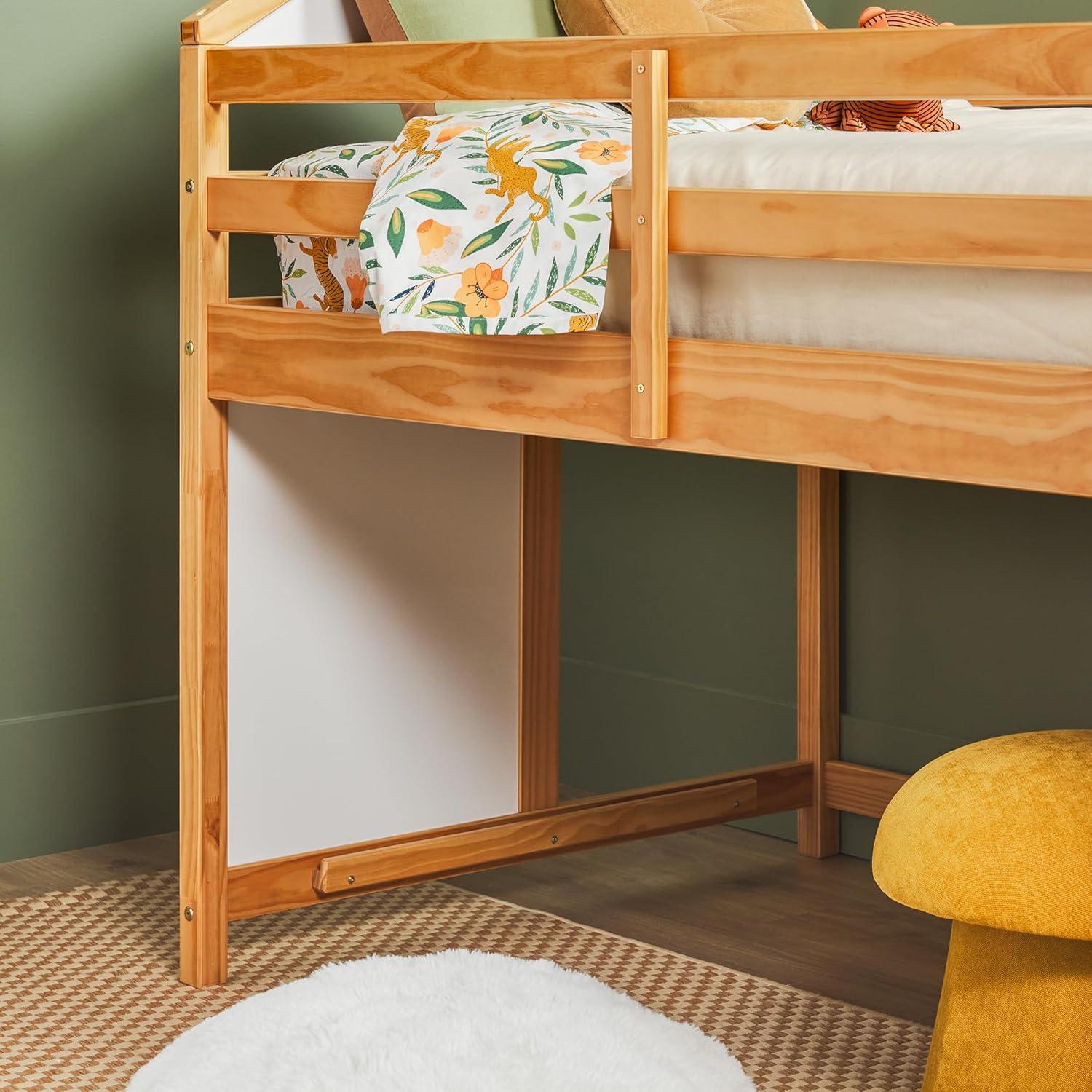 imageWalker Edison Skylar Kids Twin Low Loft Bed with Rails Solid Wood No Box Spring Required GreyNatural Pine