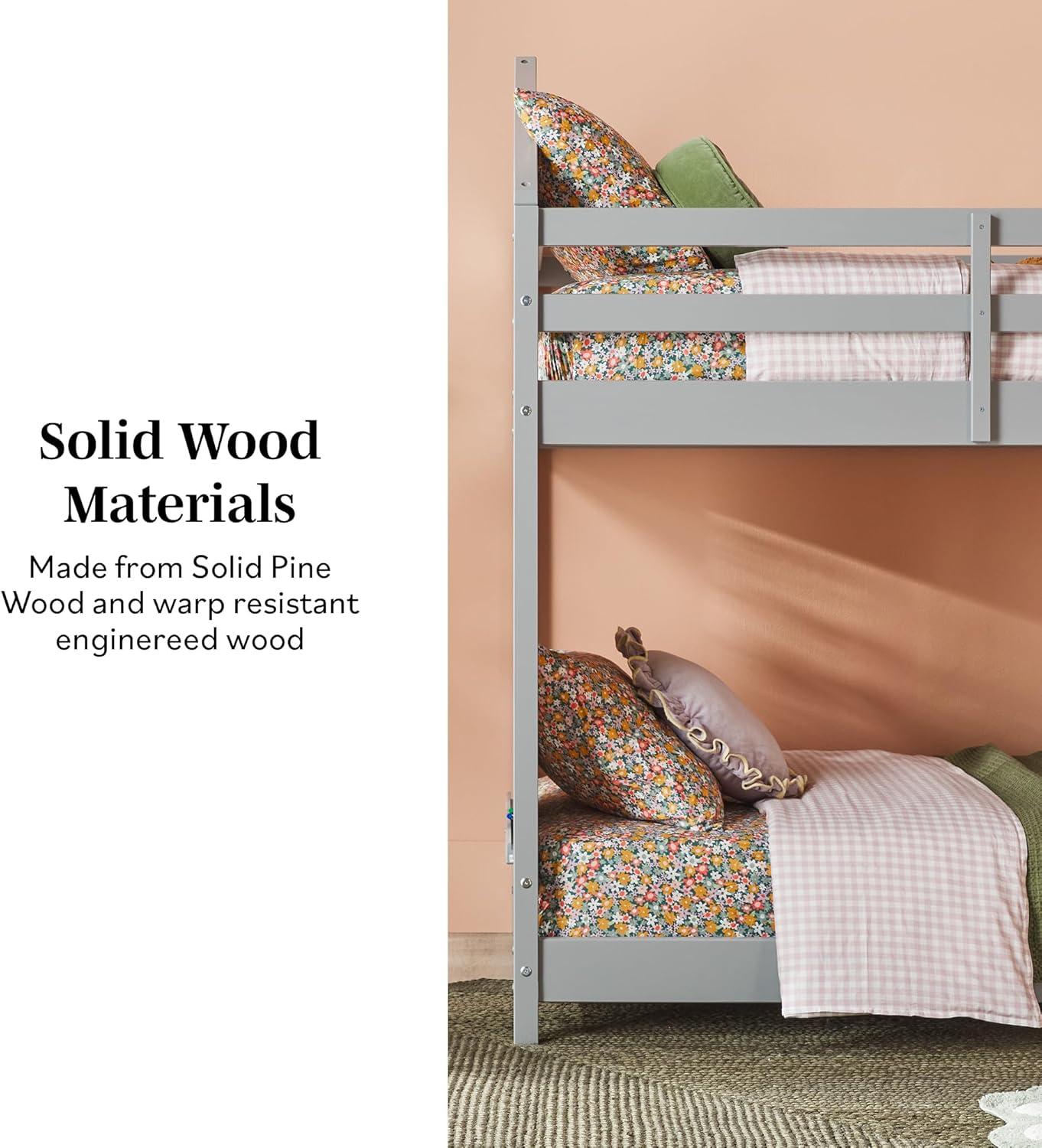 imageWalker Edison Skylar Kids Twin Over Twin Solid Wood Bunk Bed Builtin Ladder No Box Spring Required Natural PineGrey