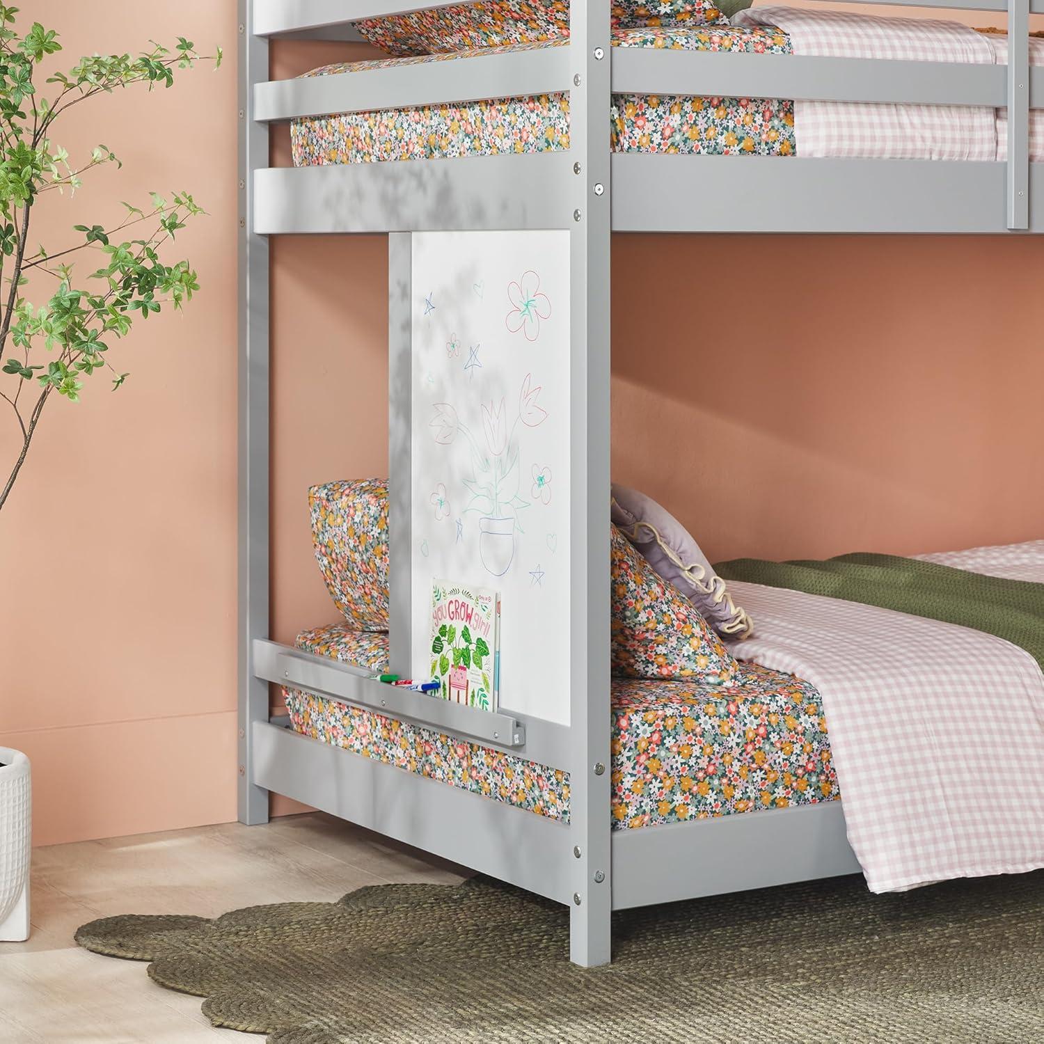 imageWalker Edison Skylar Kids Twin Over Twin Solid Wood Bunk Bed Builtin Ladder No Box Spring Required Natural PineGrey