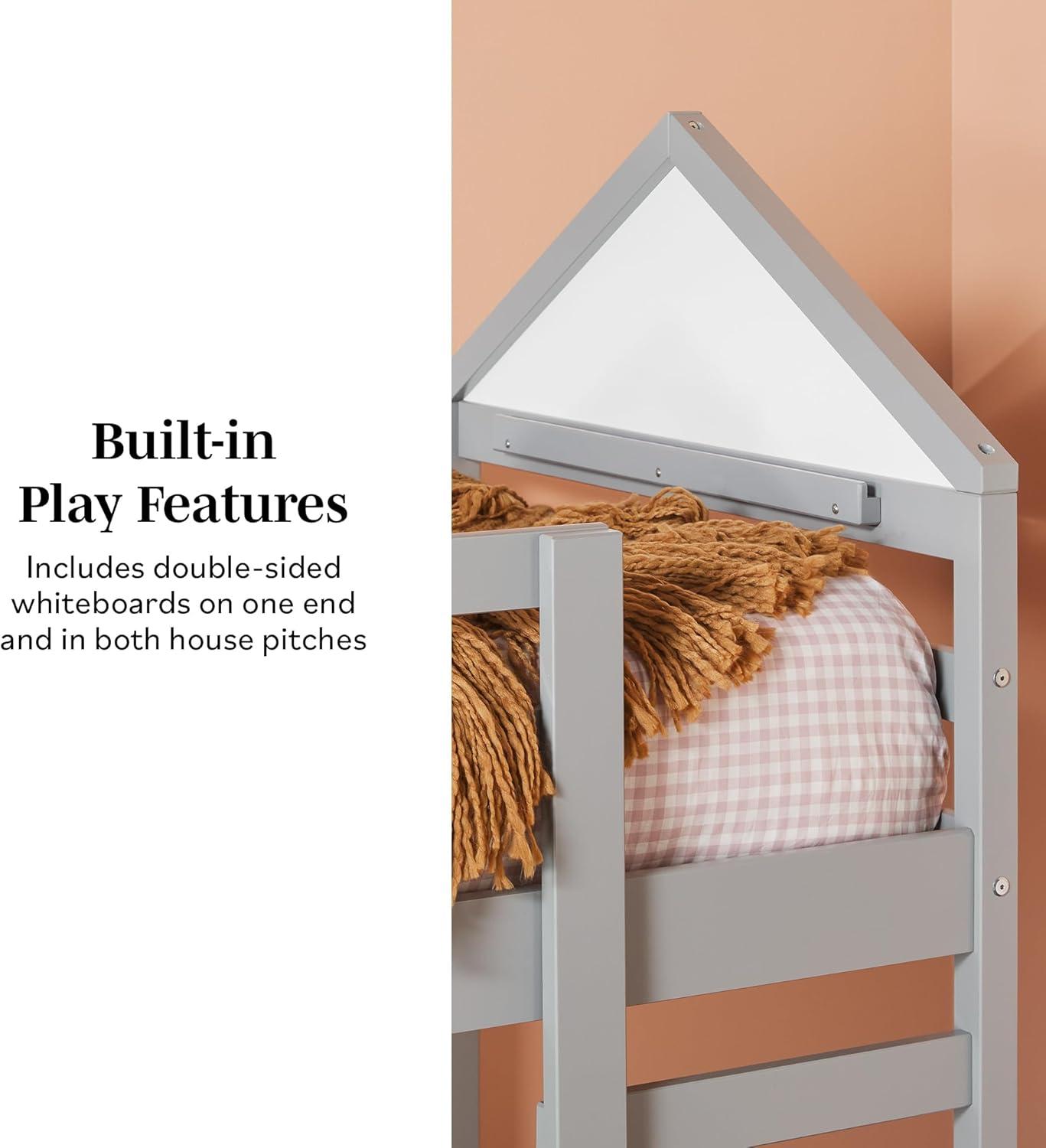 imageWalker Edison Skylar Kids Twin Over Twin Solid Wood Bunk Bed Builtin Ladder No Box Spring Required Natural PineGrey