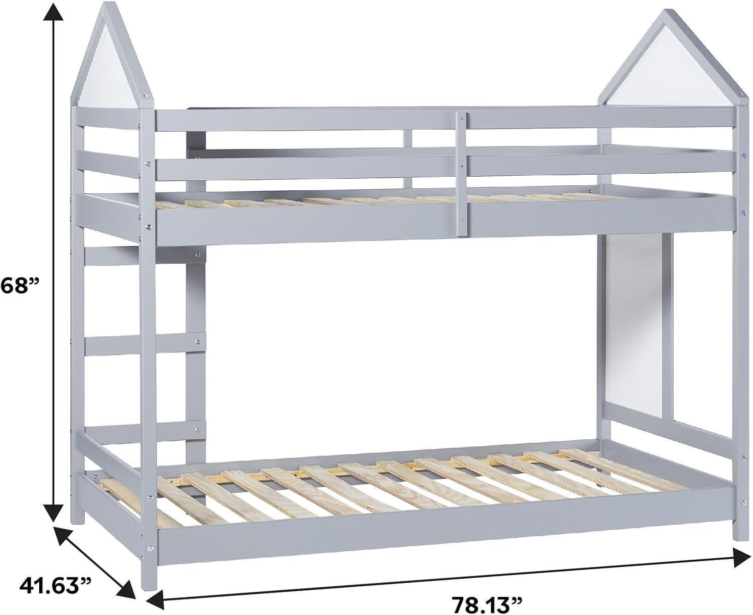 imageWalker Edison Skylar Kids Twin Over Twin Solid Wood Bunk Bed Builtin Ladder No Box Spring Required Natural PineGrey