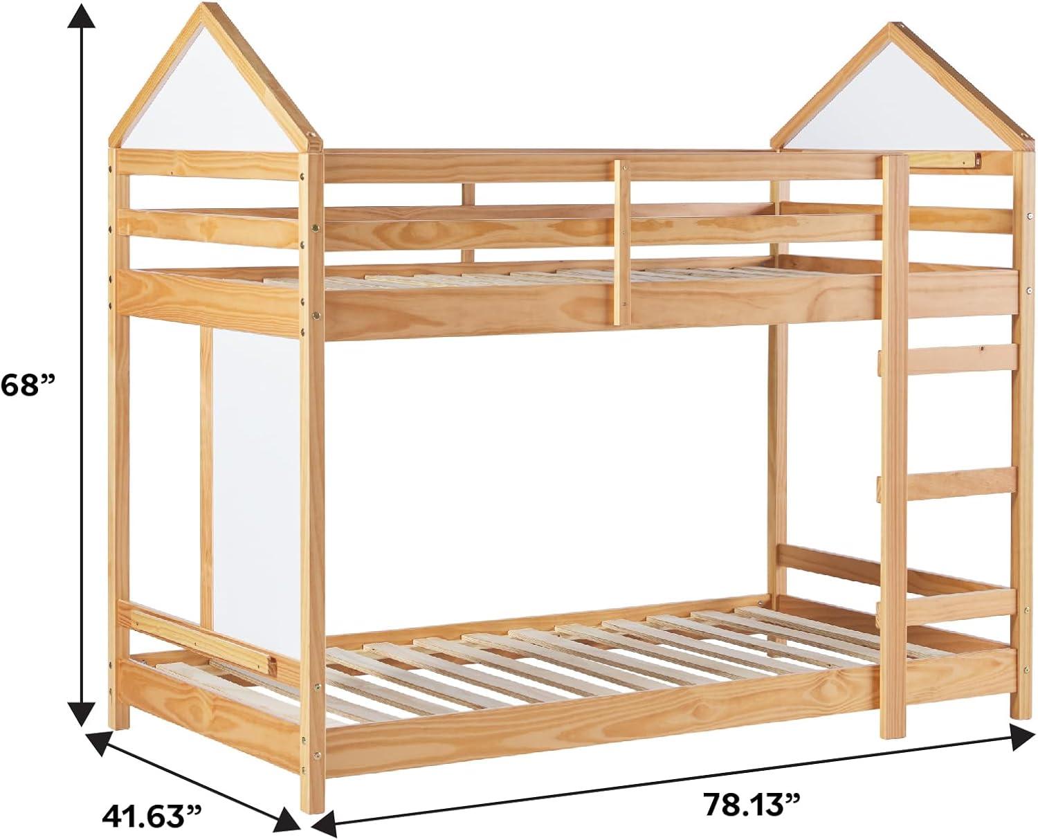 imageWalker Edison Skylar Kids Twin Over Twin Solid Wood Bunk Bed Builtin Ladder No Box Spring Required Natural PineNatural Pine