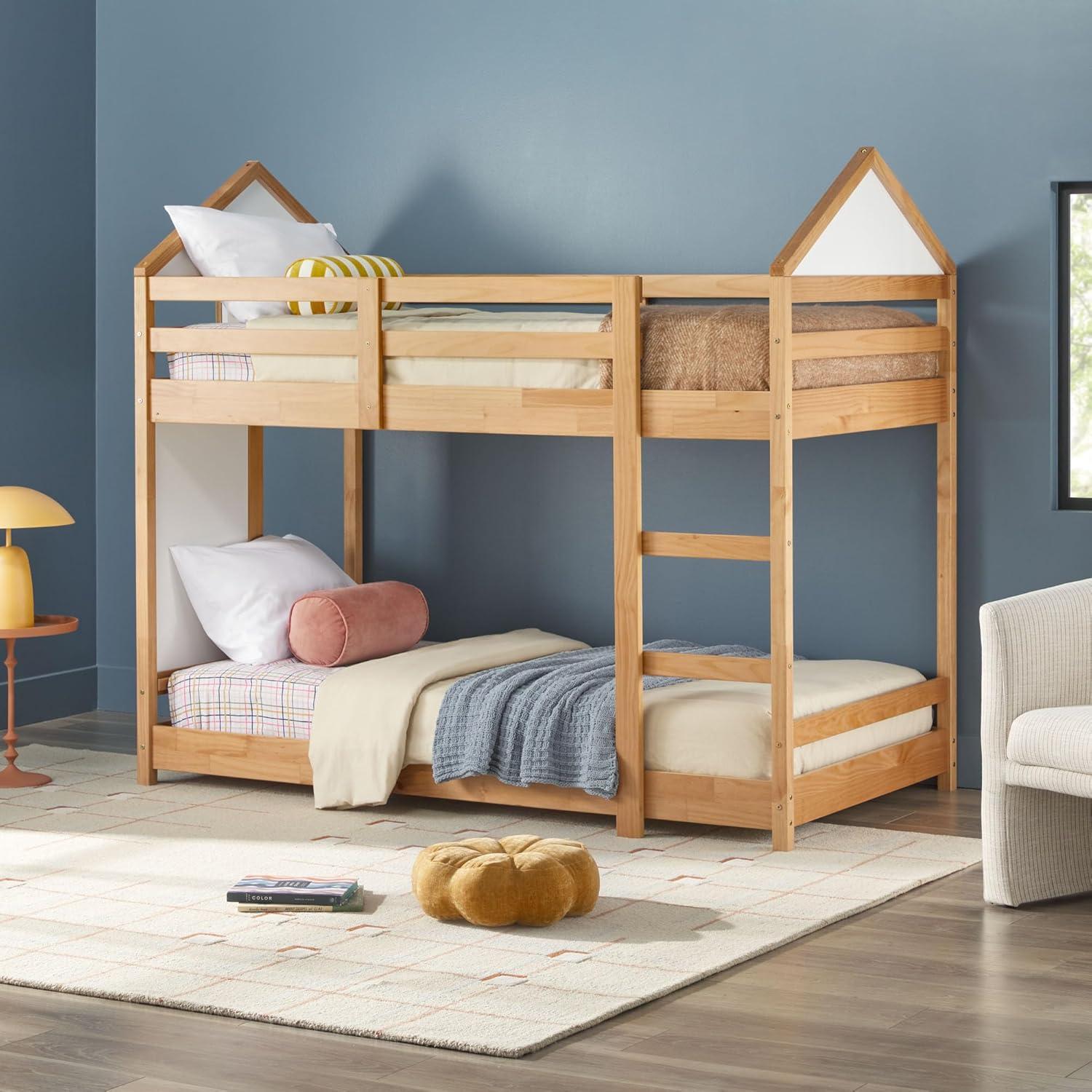 imageWalker Edison Skylar Kids Twin Over Twin Solid Wood Bunk Bed Builtin Ladder No Box Spring Required Natural PineNatural Pine
