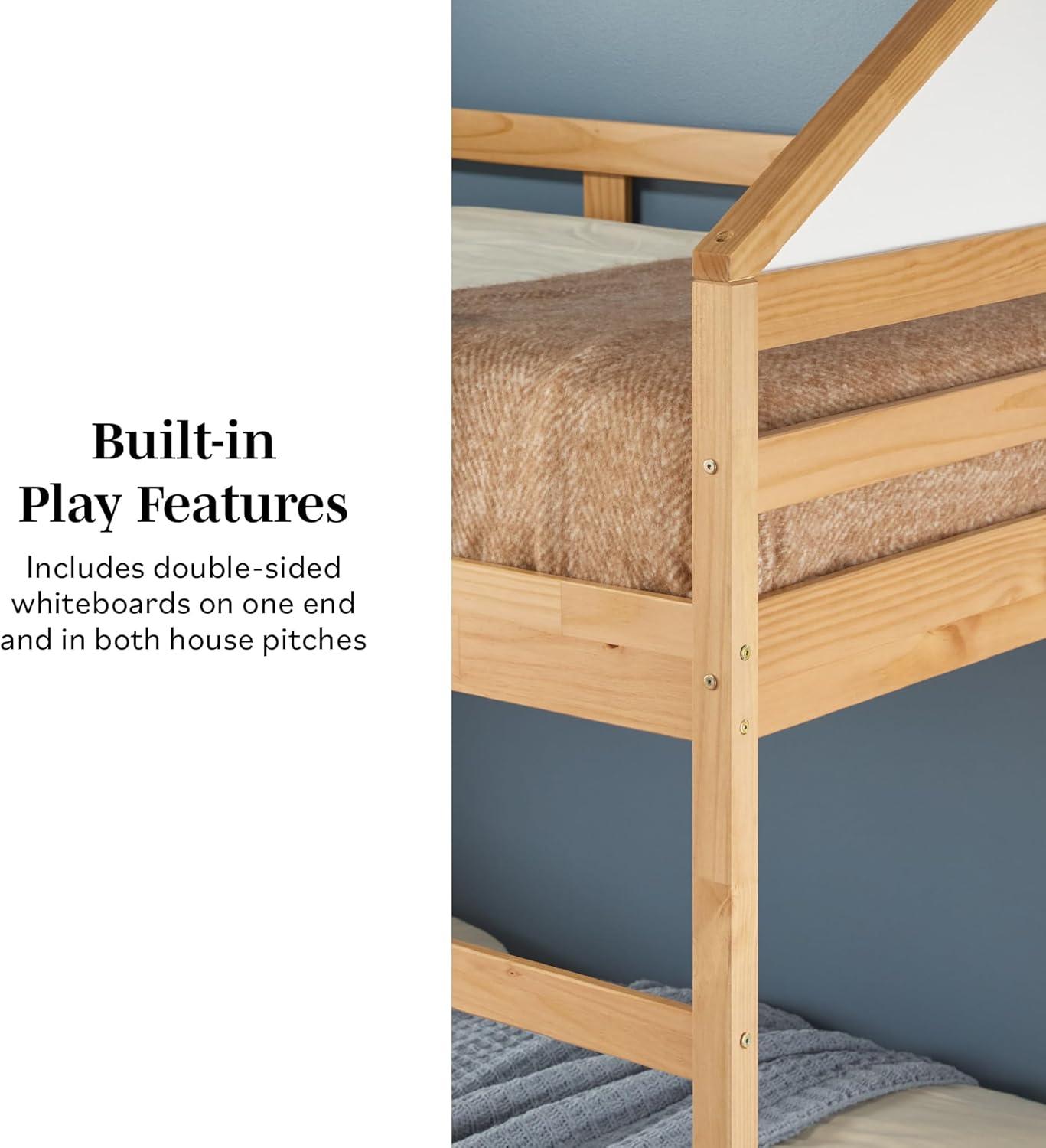 imageWalker Edison Skylar Kids Twin Over Twin Solid Wood Bunk Bed Builtin Ladder No Box Spring Required Natural PineNatural Pine