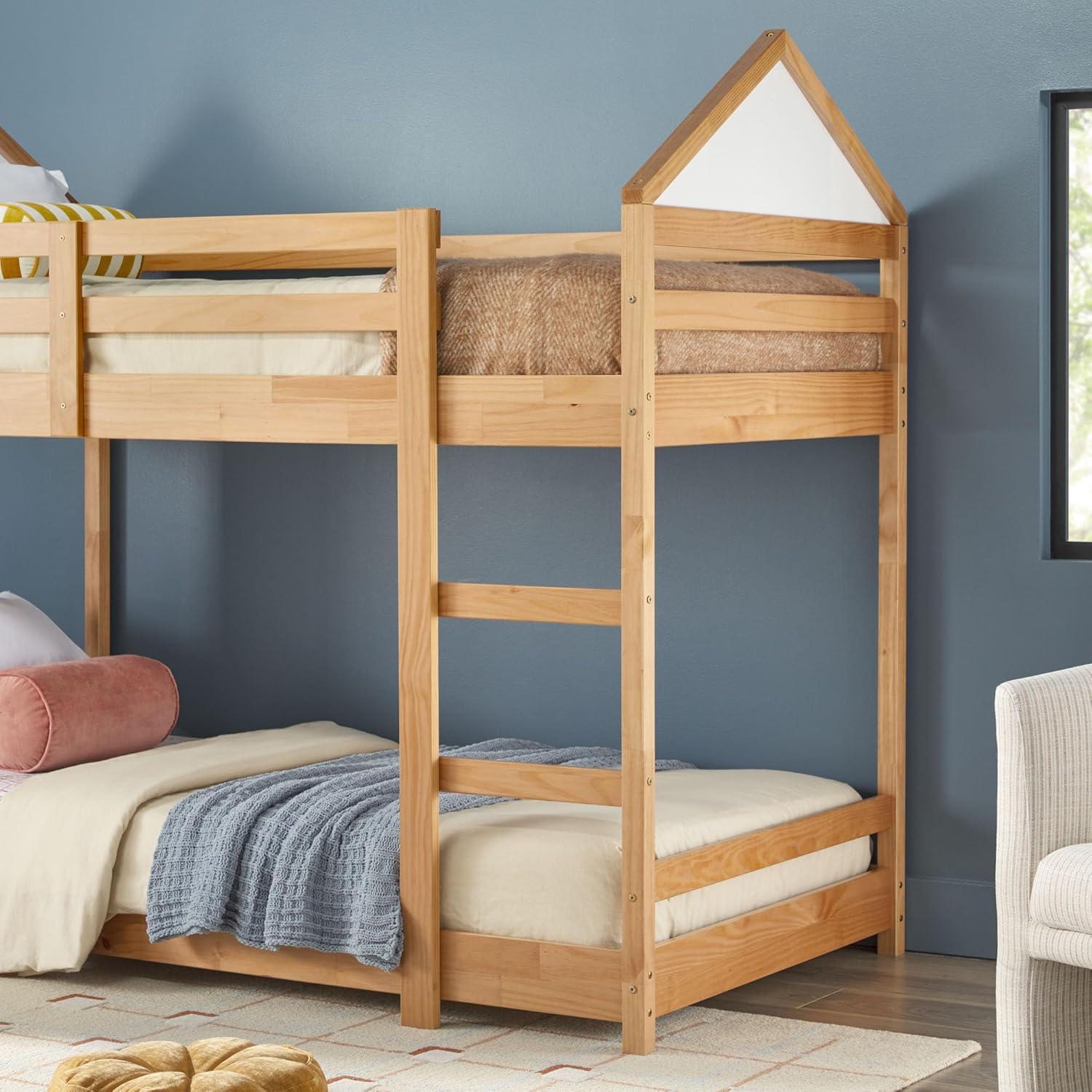 imageWalker Edison Skylar Kids Twin Over Twin Solid Wood Bunk Bed Builtin Ladder No Box Spring Required Natural PineNatural Pine