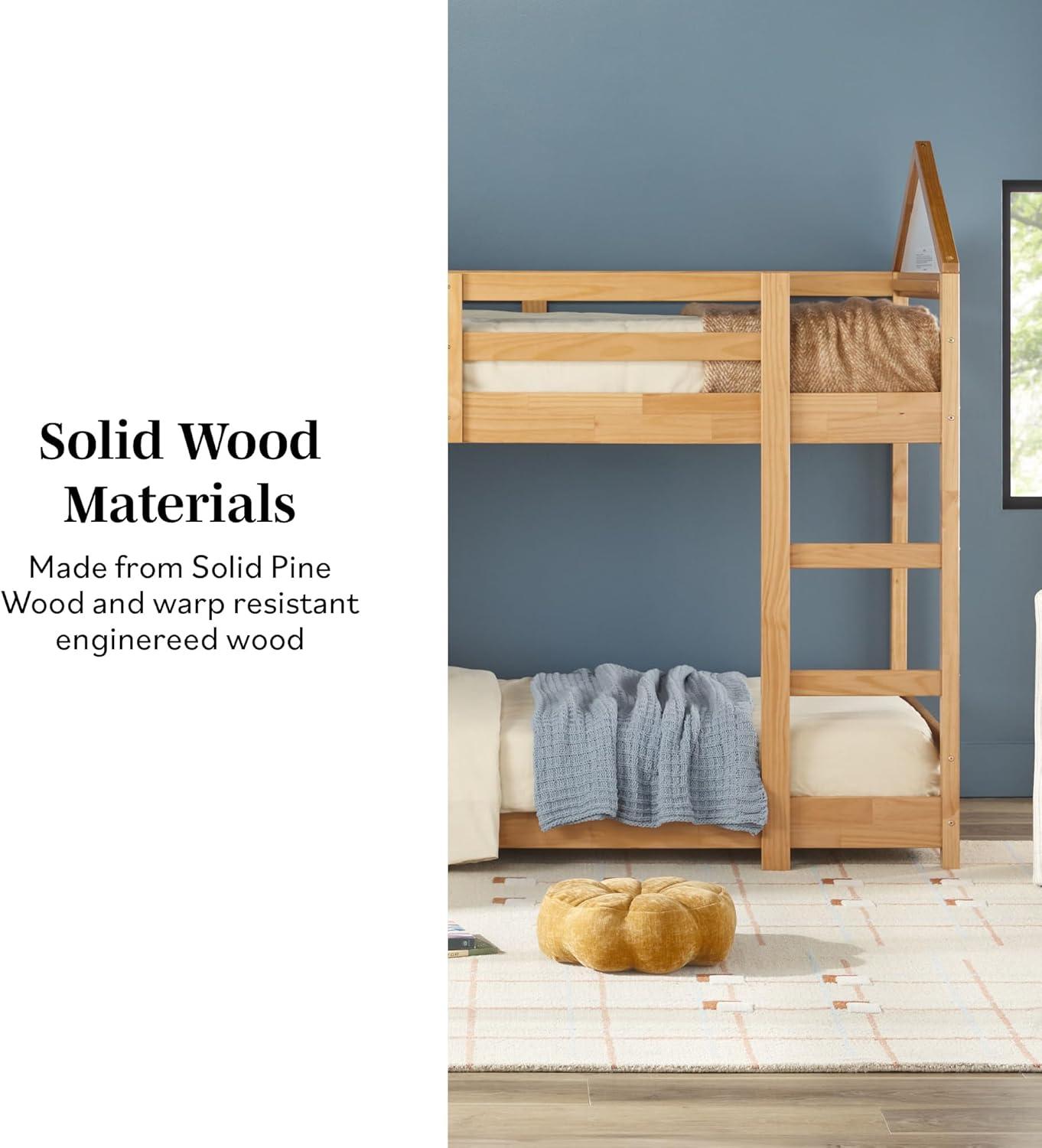 imageWalker Edison Skylar Kids Twin Over Twin Solid Wood Bunk Bed Builtin Ladder No Box Spring Required Natural PineNatural Pine