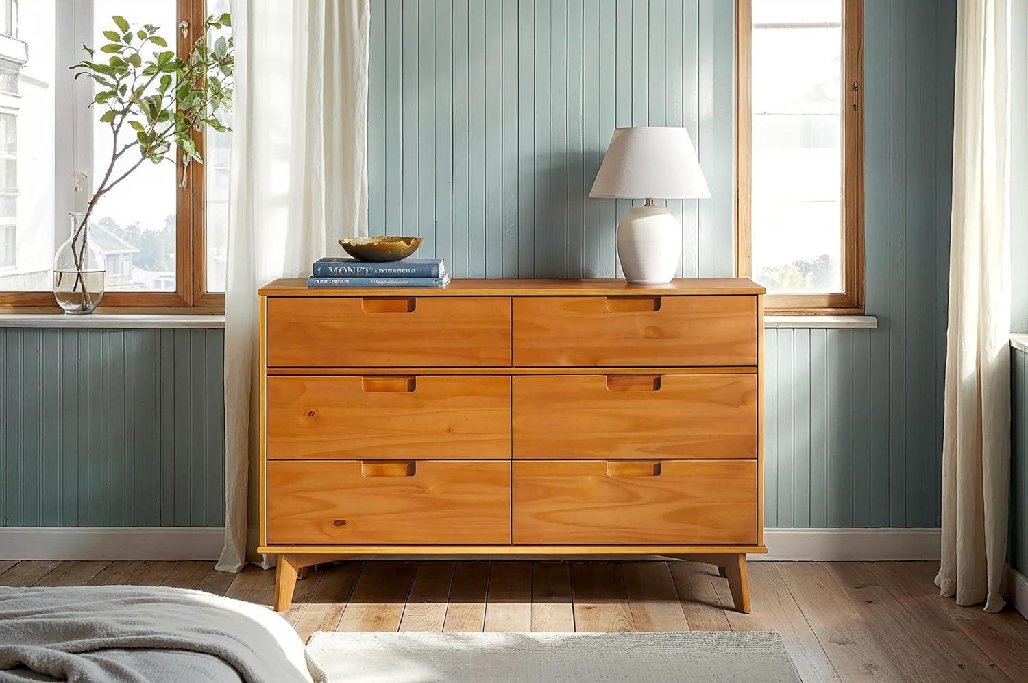 imageWalker Edison Sloane 6Drawer Groove Handle Solid Wood Dresser 52 Inch WalnutCaramel