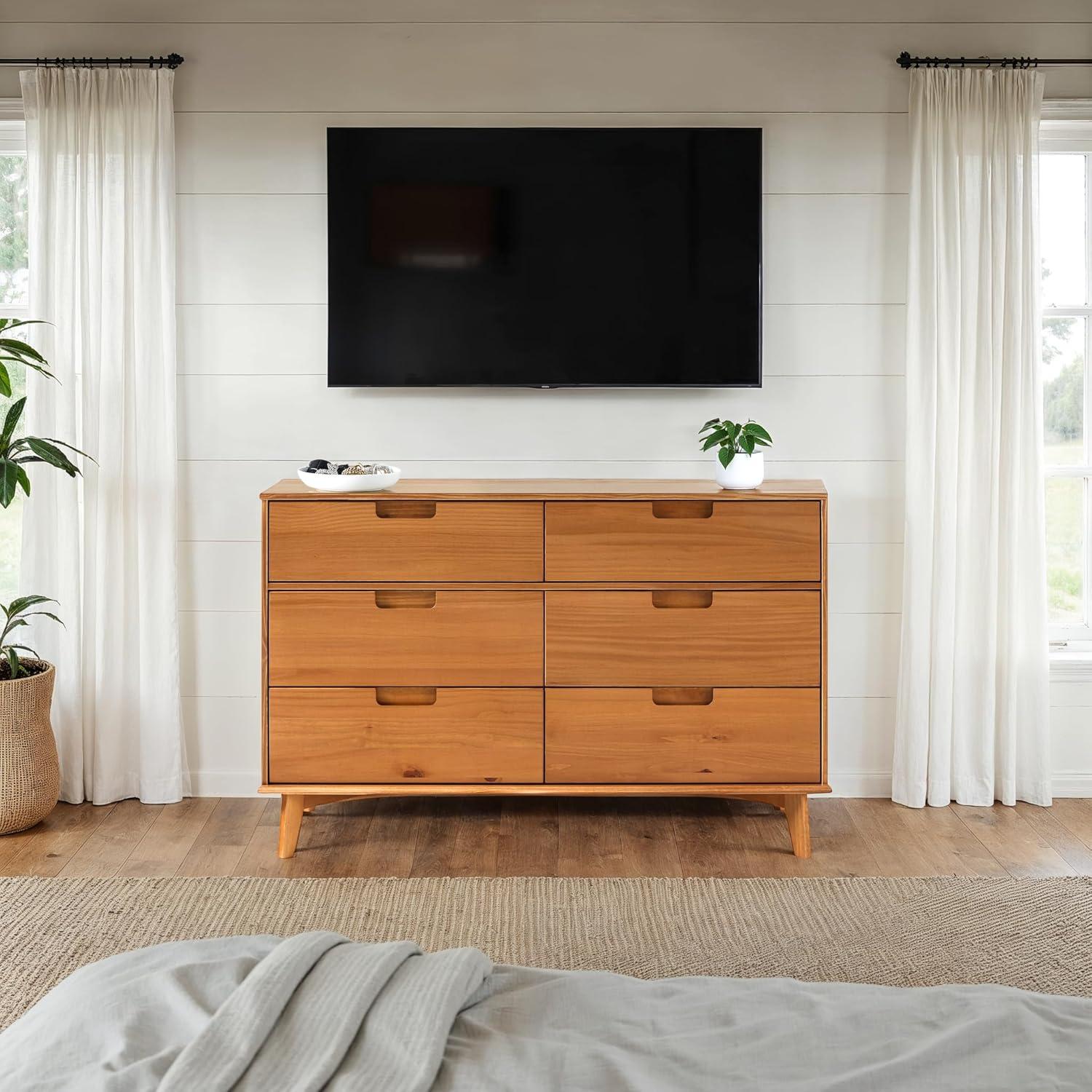 imageWalker Edison Sloane 6Drawer Groove Handle Solid Wood Dresser 52 Inch WalnutCaramel