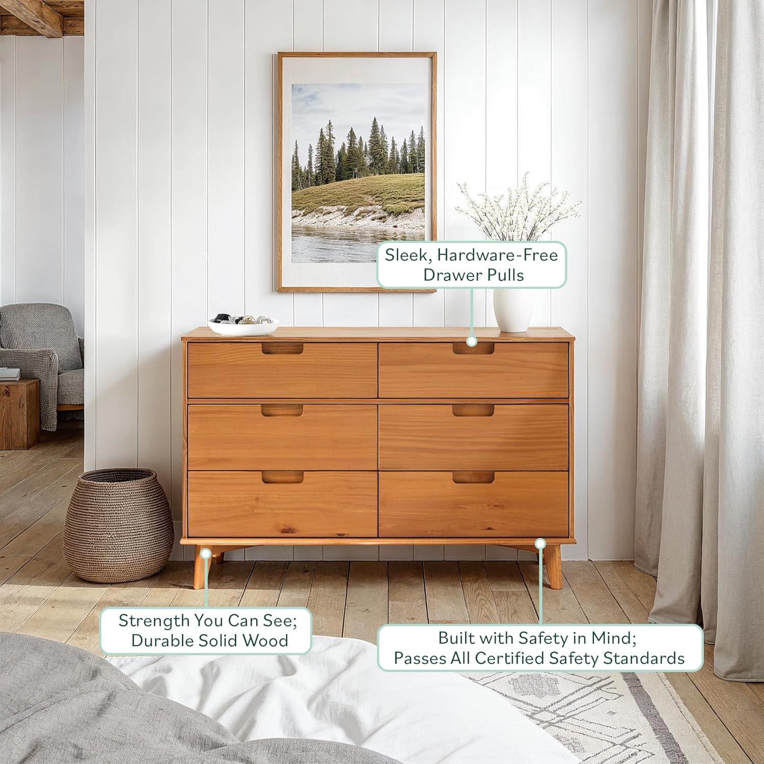 imageWalker Edison Sloane 6Drawer Groove Handle Solid Wood Dresser 52 Inch WalnutCaramel