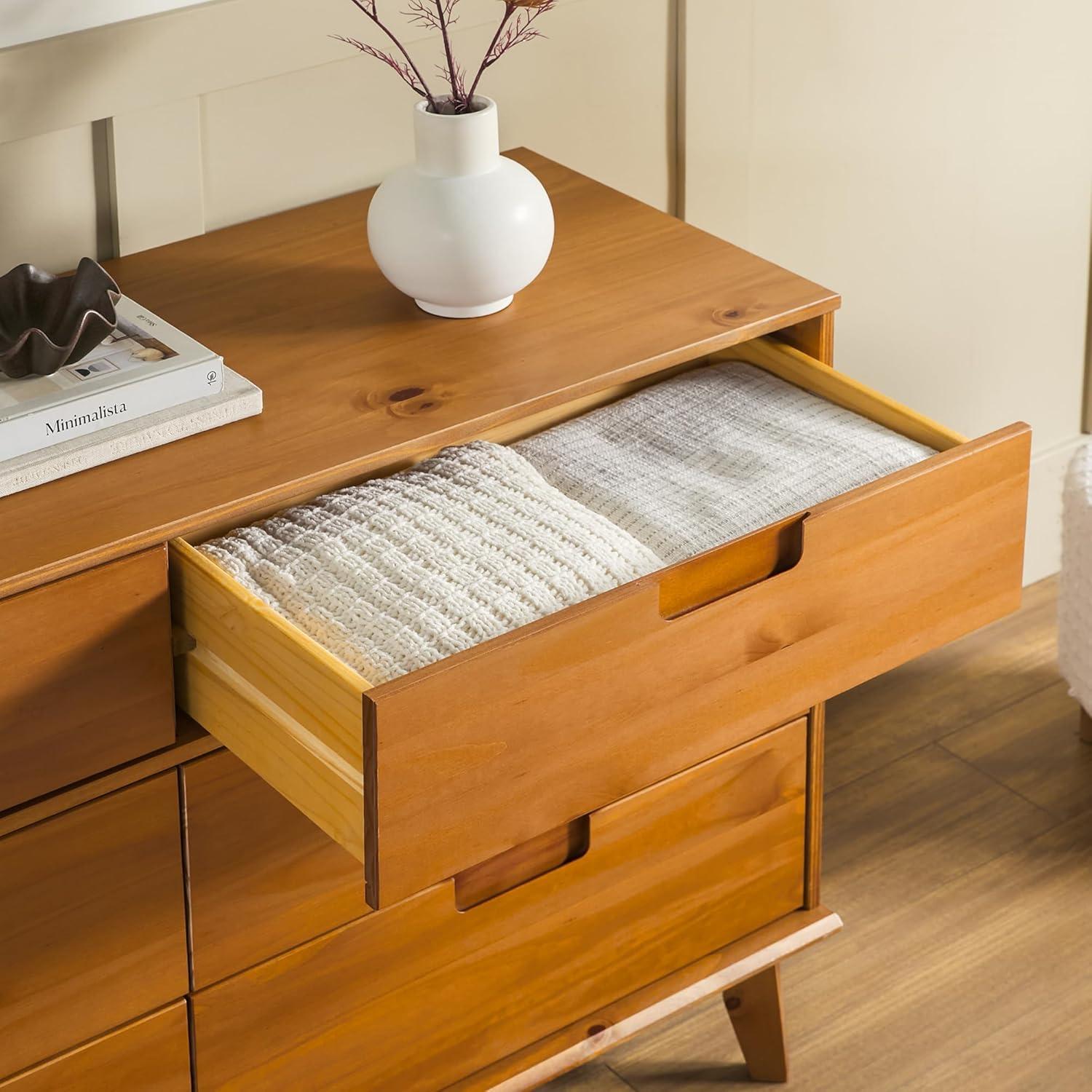 imageWalker Edison Sloane 6Drawer Groove Handle Solid Wood Dresser 52 Inch WalnutCaramel