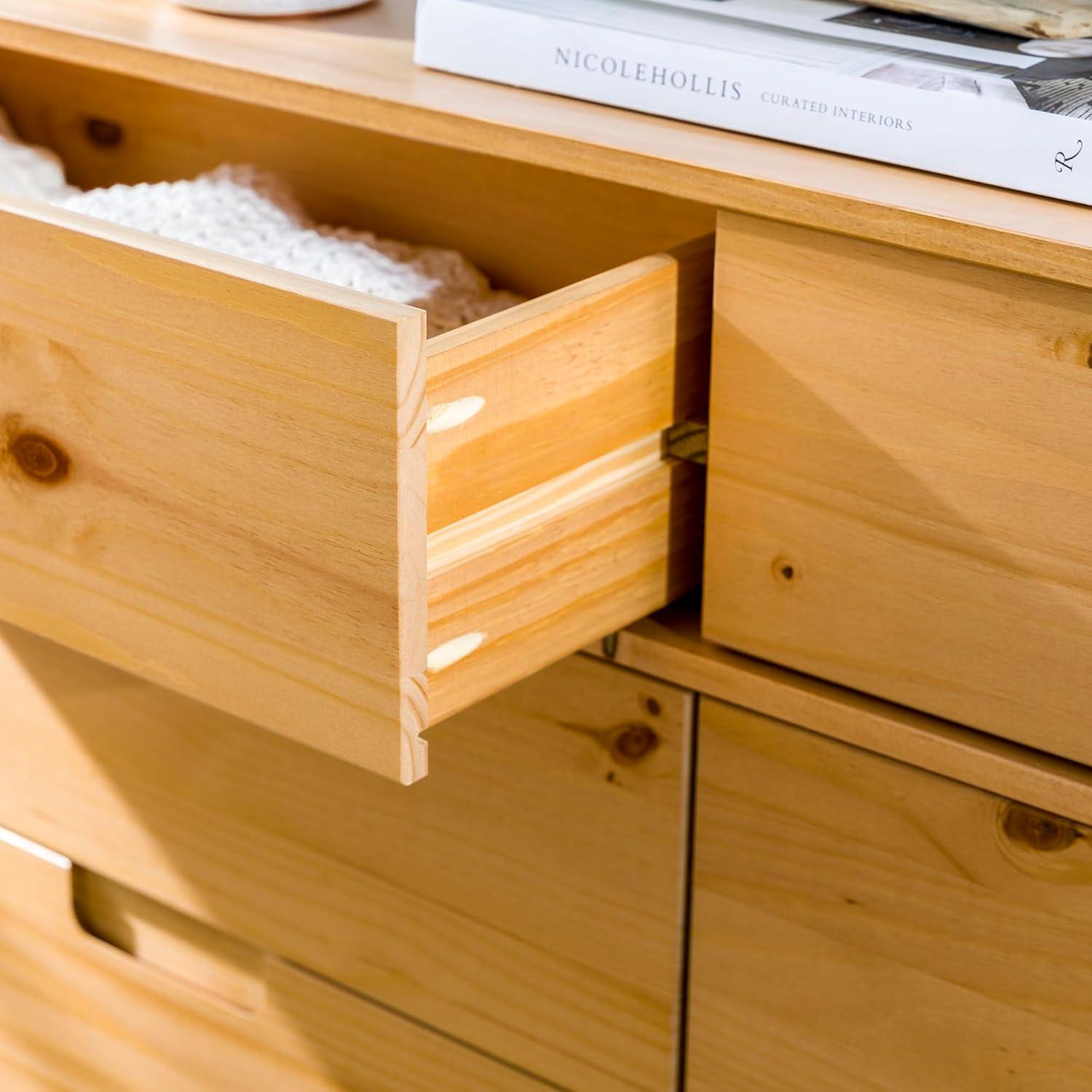 imageWalker Edison Sloane 6Drawer Groove Handle Solid Wood Dresser 52 Inch WalnutNatural Pine