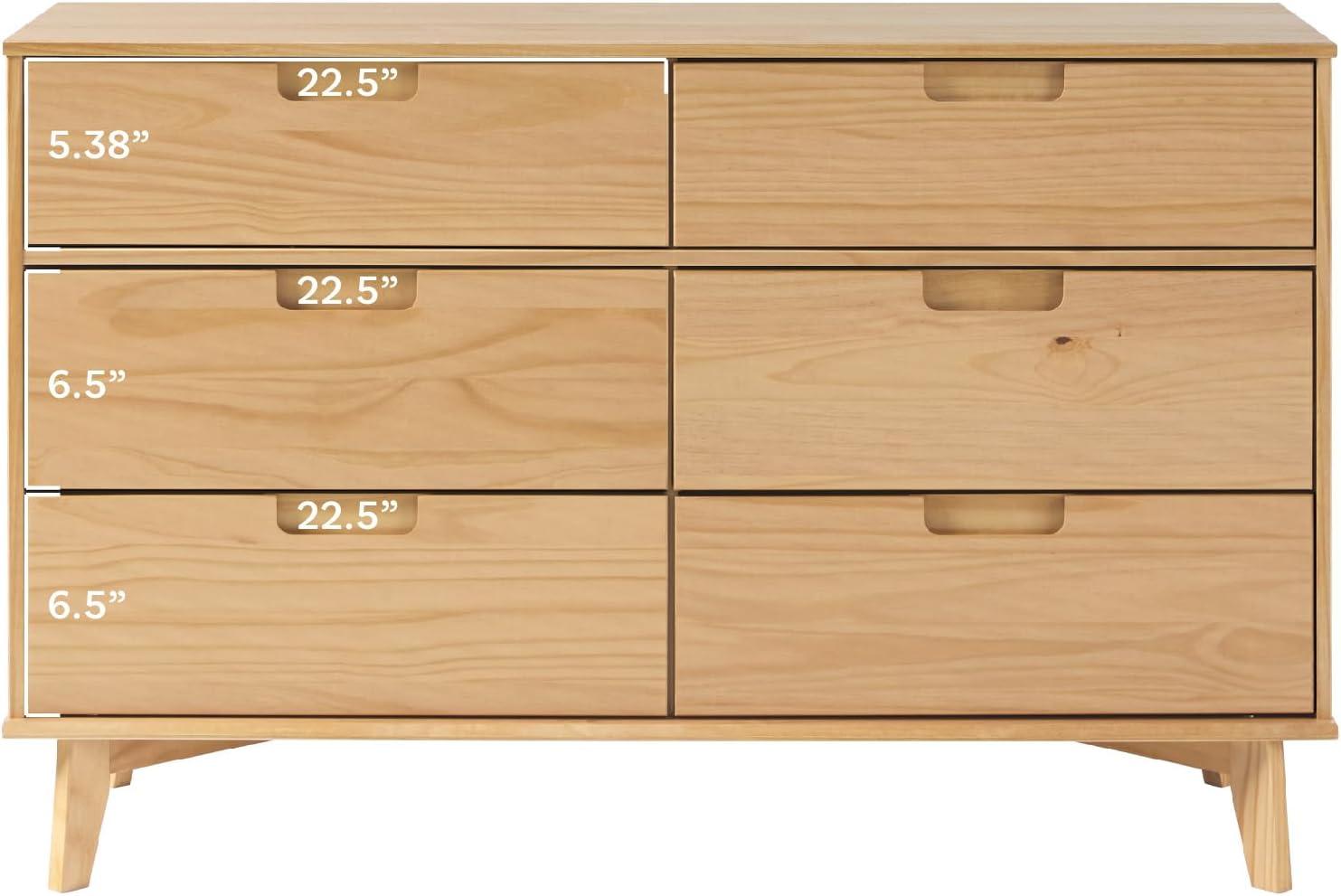 imageWalker Edison Sloane 6Drawer Groove Handle Solid Wood Dresser 52 Inch WalnutNatural Pine