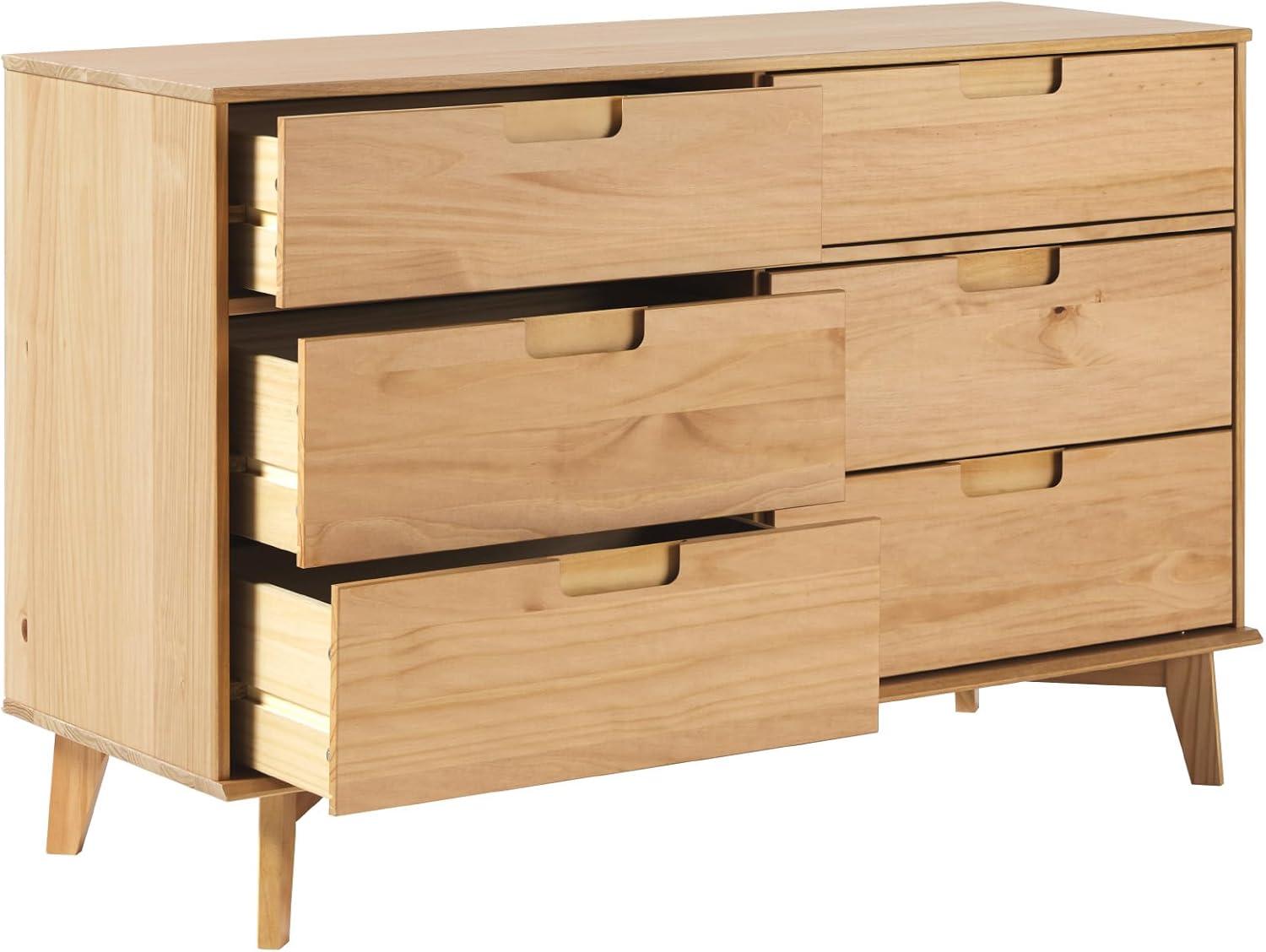 imageWalker Edison Sloane 6Drawer Groove Handle Solid Wood Dresser 52 Inch WalnutNatural Pine