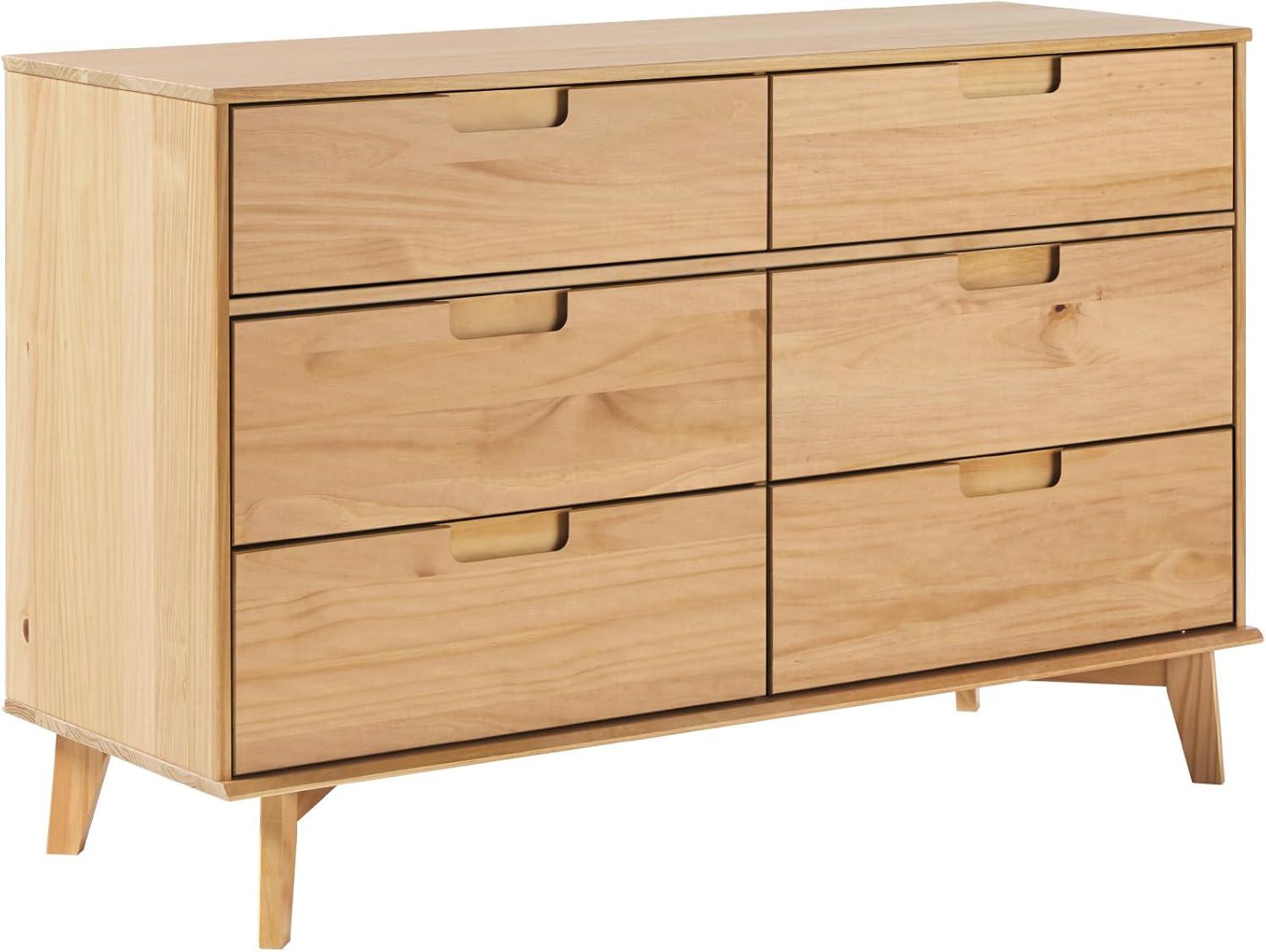imageWalker Edison Sloane 6Drawer Groove Handle Solid Wood Dresser 52 Inch WalnutNatural Pine