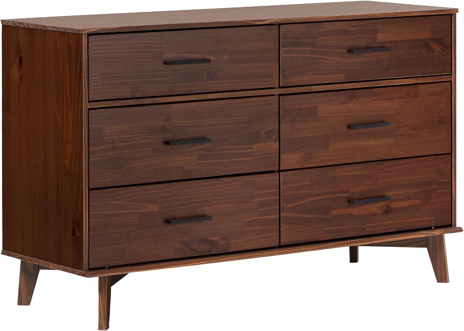 imageWalker Edison Sloane 6Drawer Groove Handle Solid Wood Dresser 52 Inch WalnutWalnut