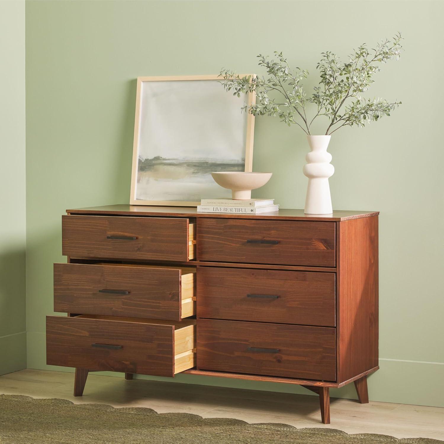 imageWalker Edison Sloane 6Drawer Groove Handle Solid Wood Dresser 52 Inch WalnutWalnut