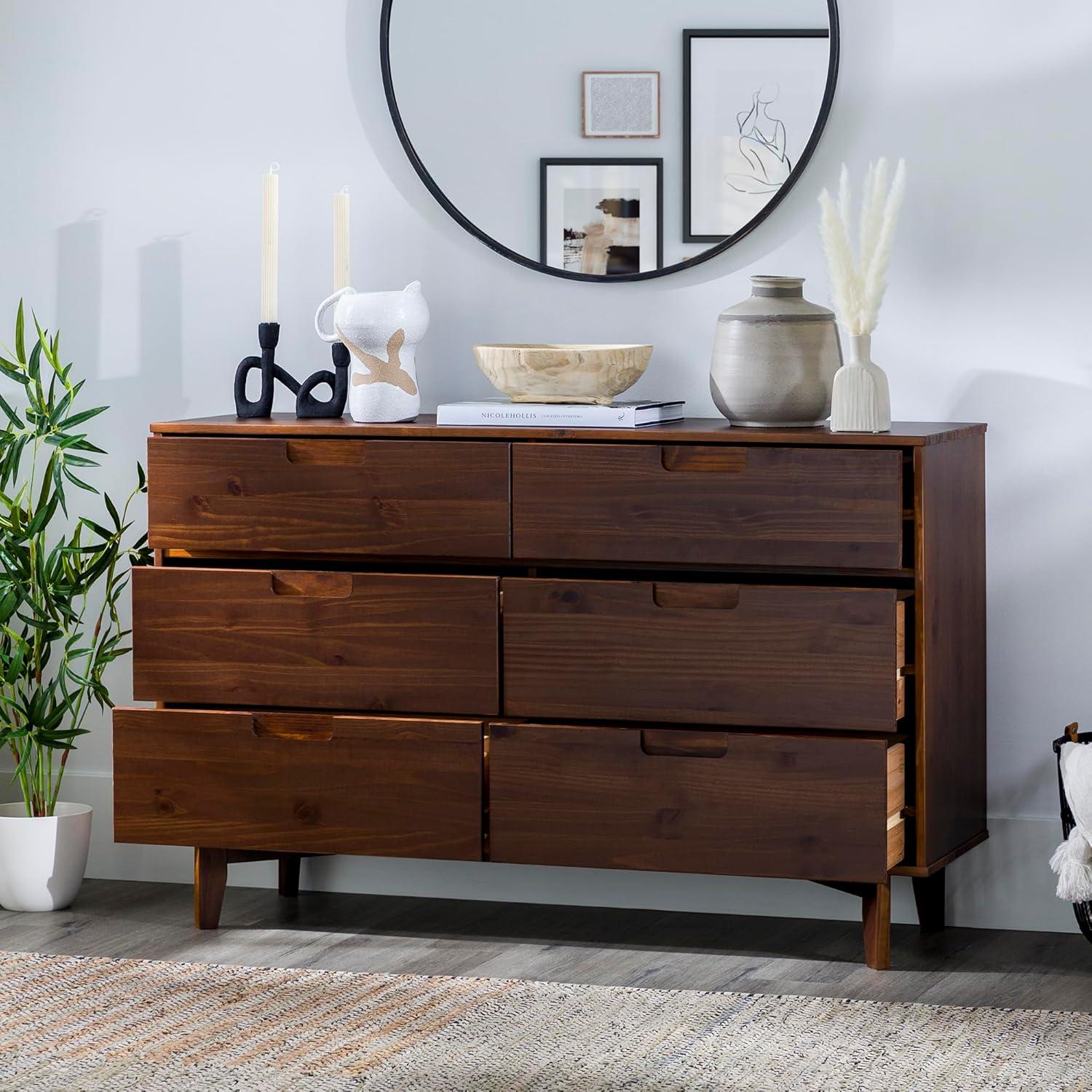 imageWalker Edison Sloane 6Drawer Groove Handle Solid Wood Dresser 52 Inch WalnutWalnut