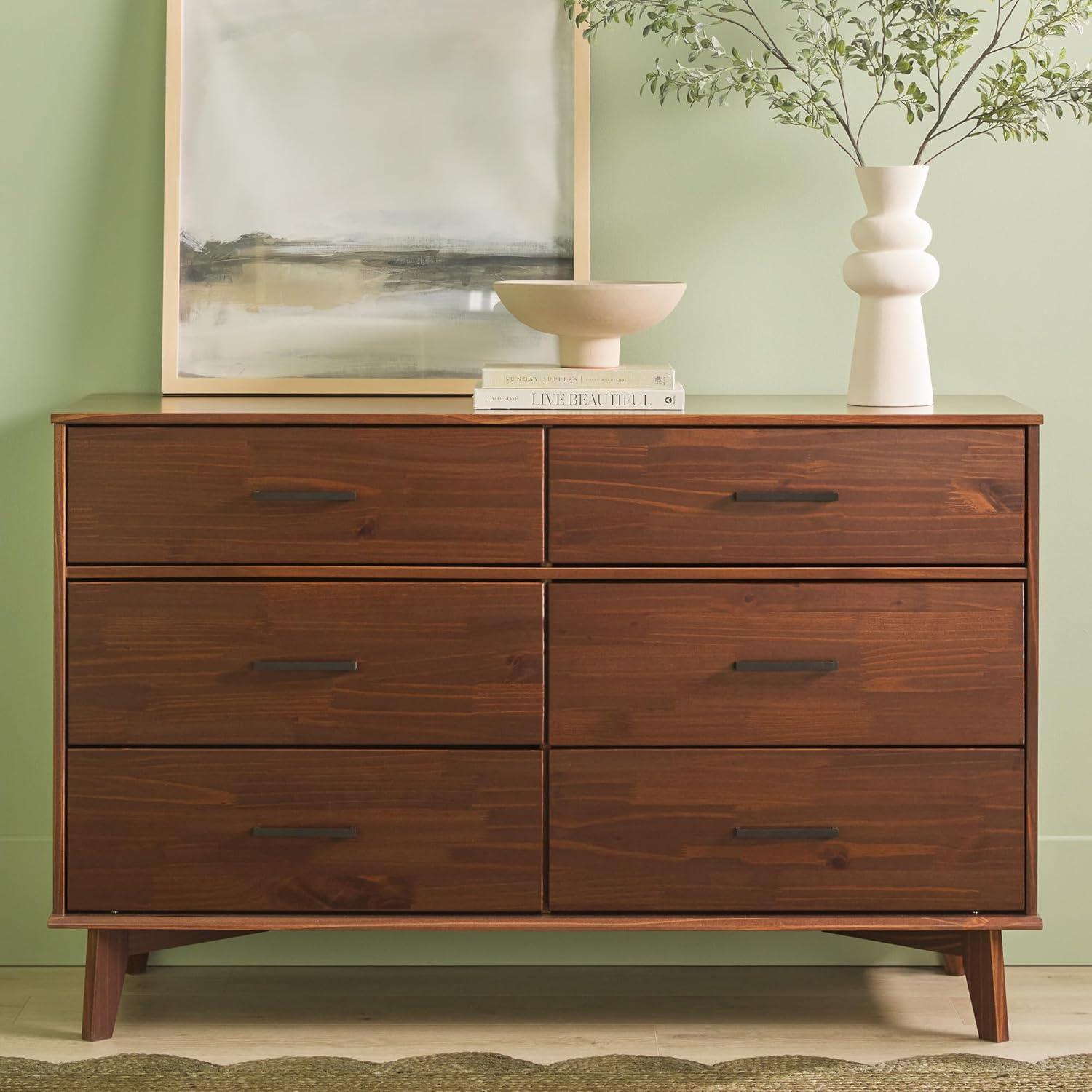 imageWalker Edison Sloane 6Drawer Groove Handle Solid Wood Dresser 52 Inch WalnutWalnut