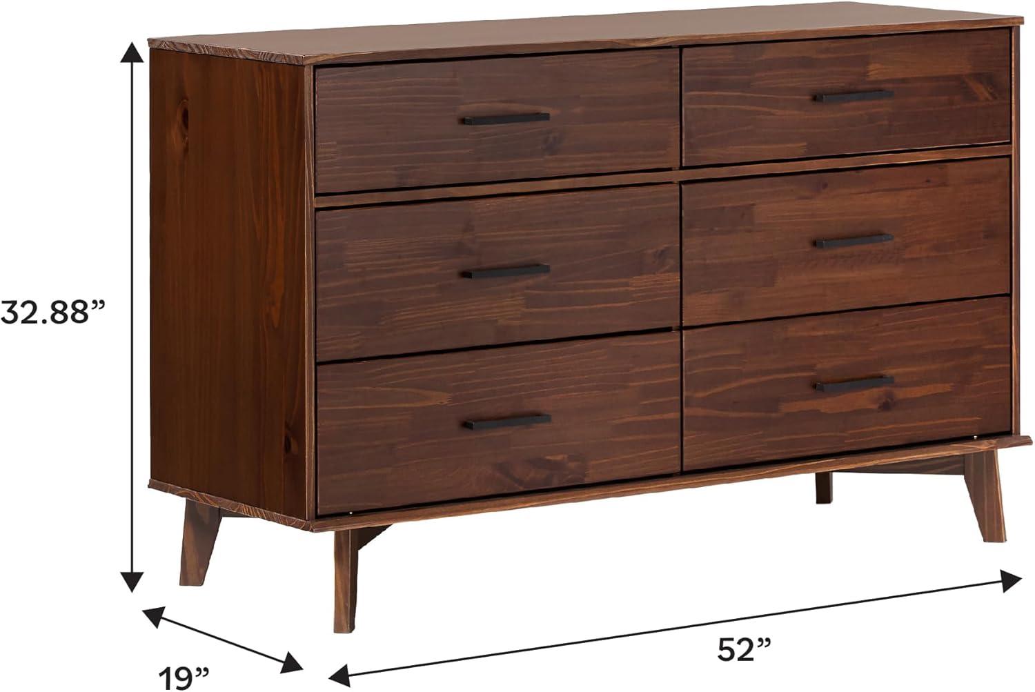 imageWalker Edison Sloane 6Drawer Groove Handle Solid Wood Dresser 52 Inch WalnutWalnut
