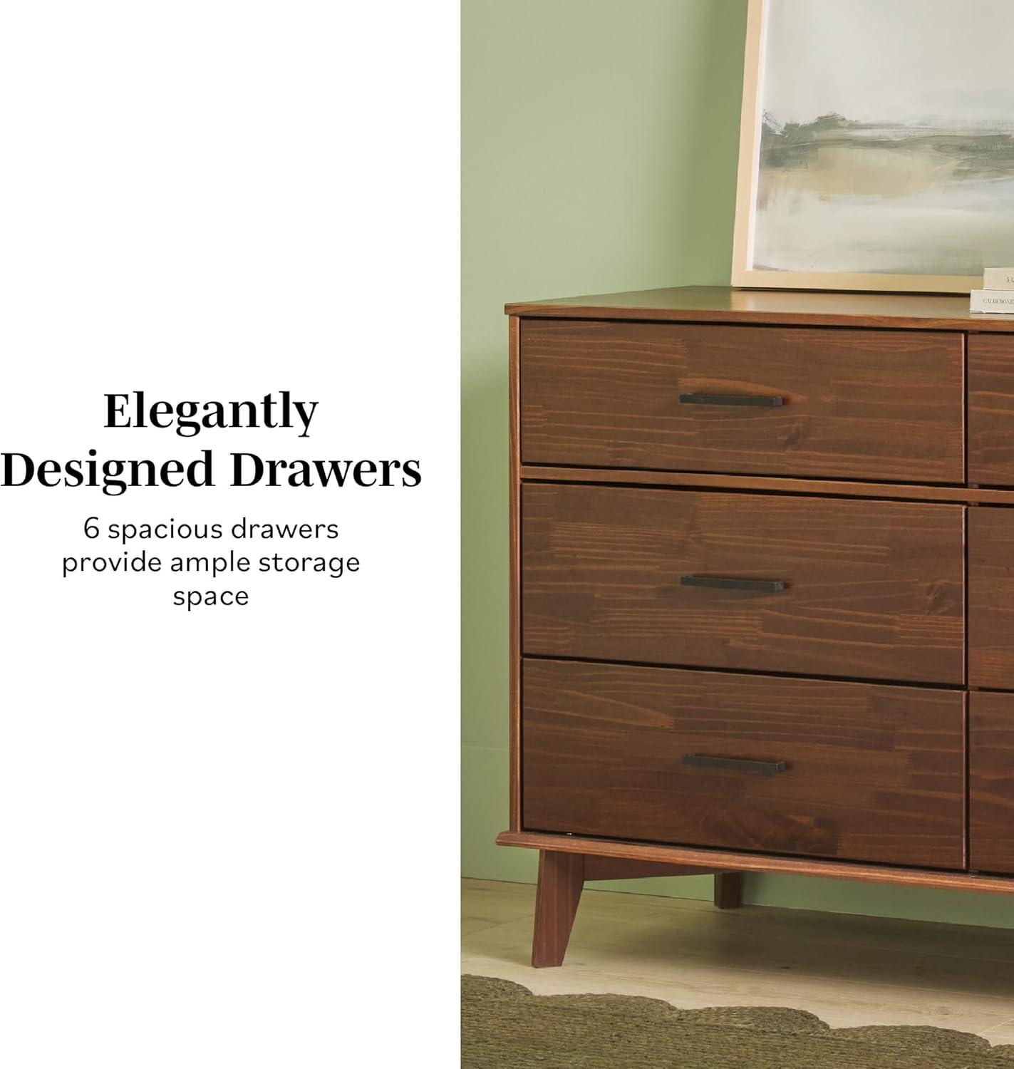 imageWalker Edison Sloane 6Drawer Groove Handle Solid Wood Dresser 52 Inch WalnutWalnut
