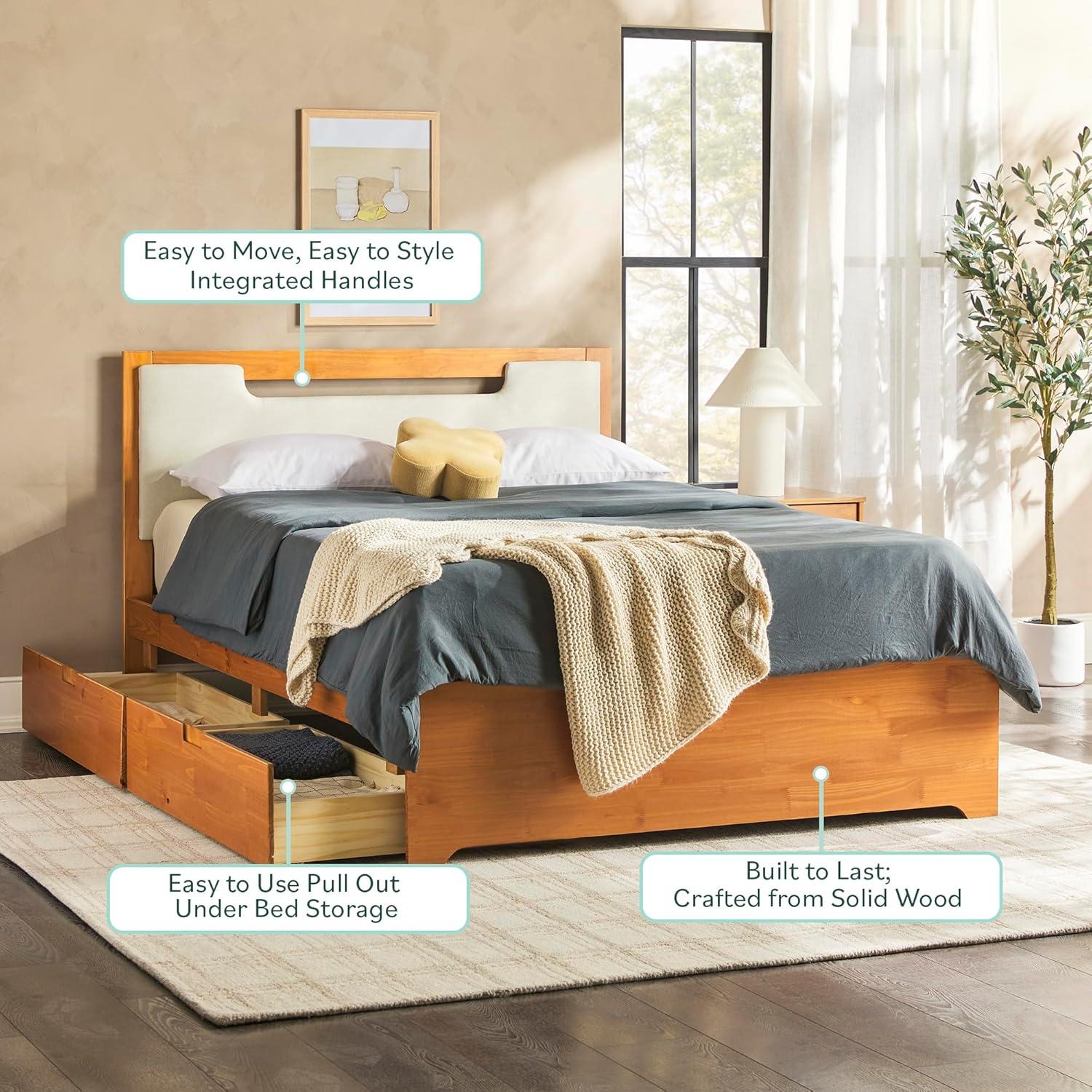 imageWalker Edison Sloane Upholstered ampamp Solid Wood Bed with Storage Drawers Queen WalnutCaramel