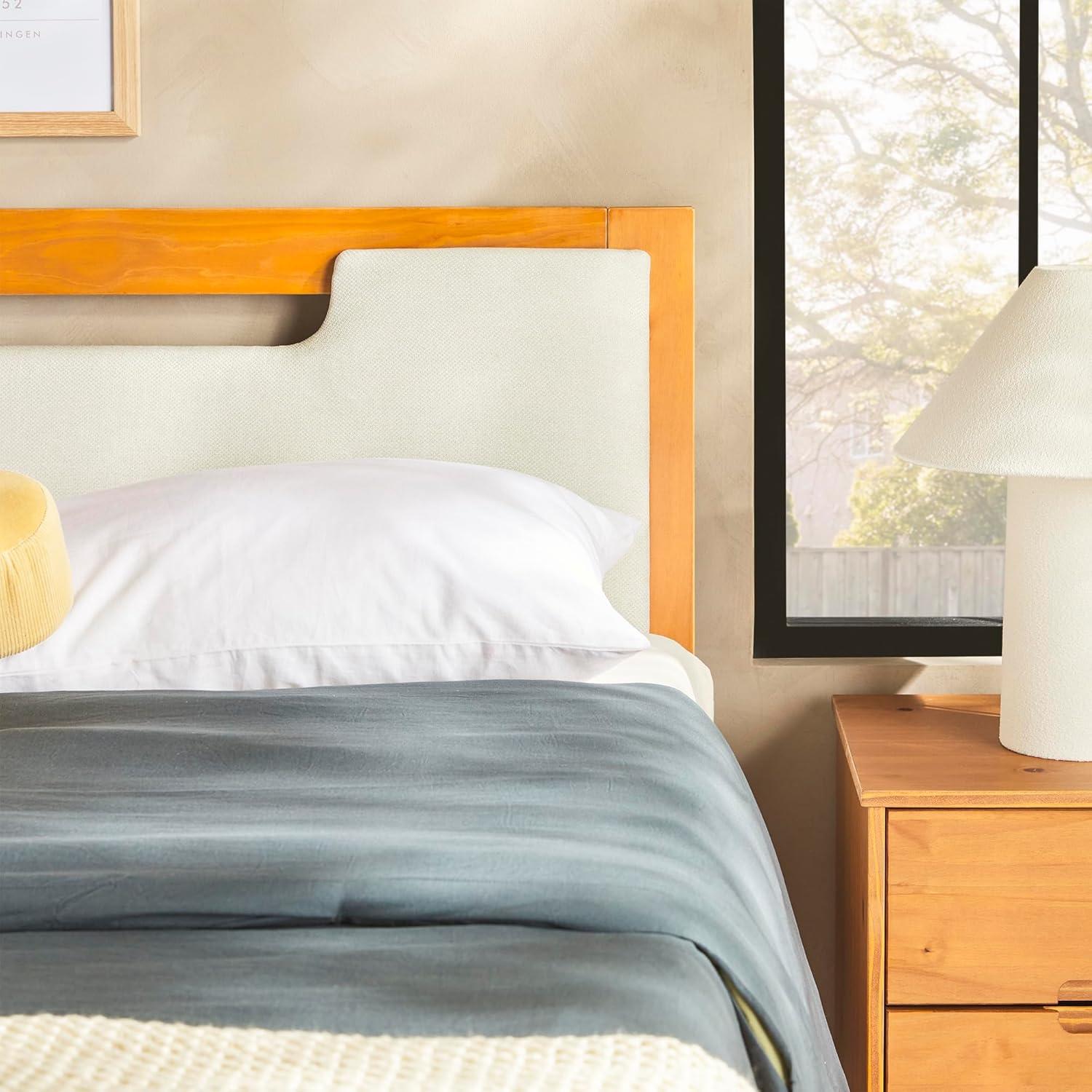 imageWalker Edison Sloane Upholstered ampamp Solid Wood Bed with Storage Drawers Queen WalnutCaramel