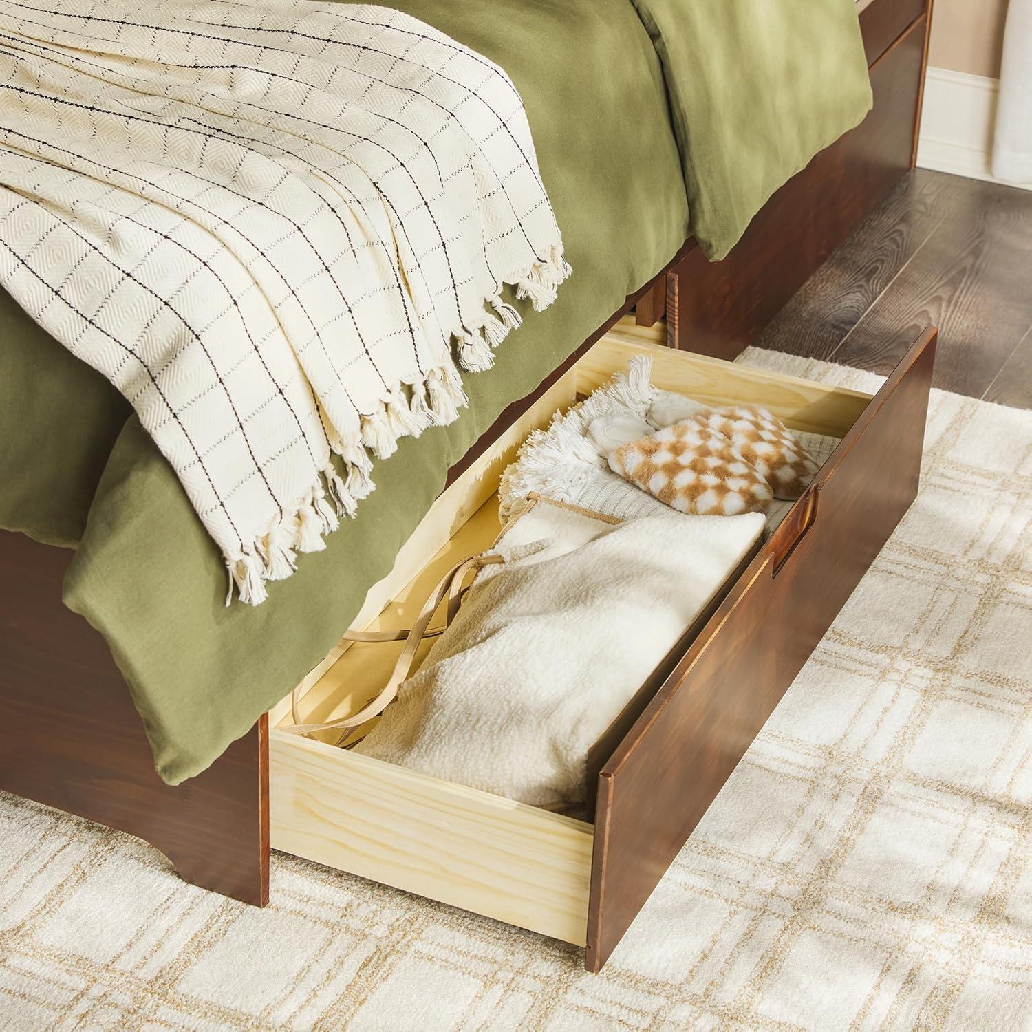 imageWalker Edison Sloane Upholstered ampamp Solid Wood Bed with Storage Drawers Queen WalnutWalnut
