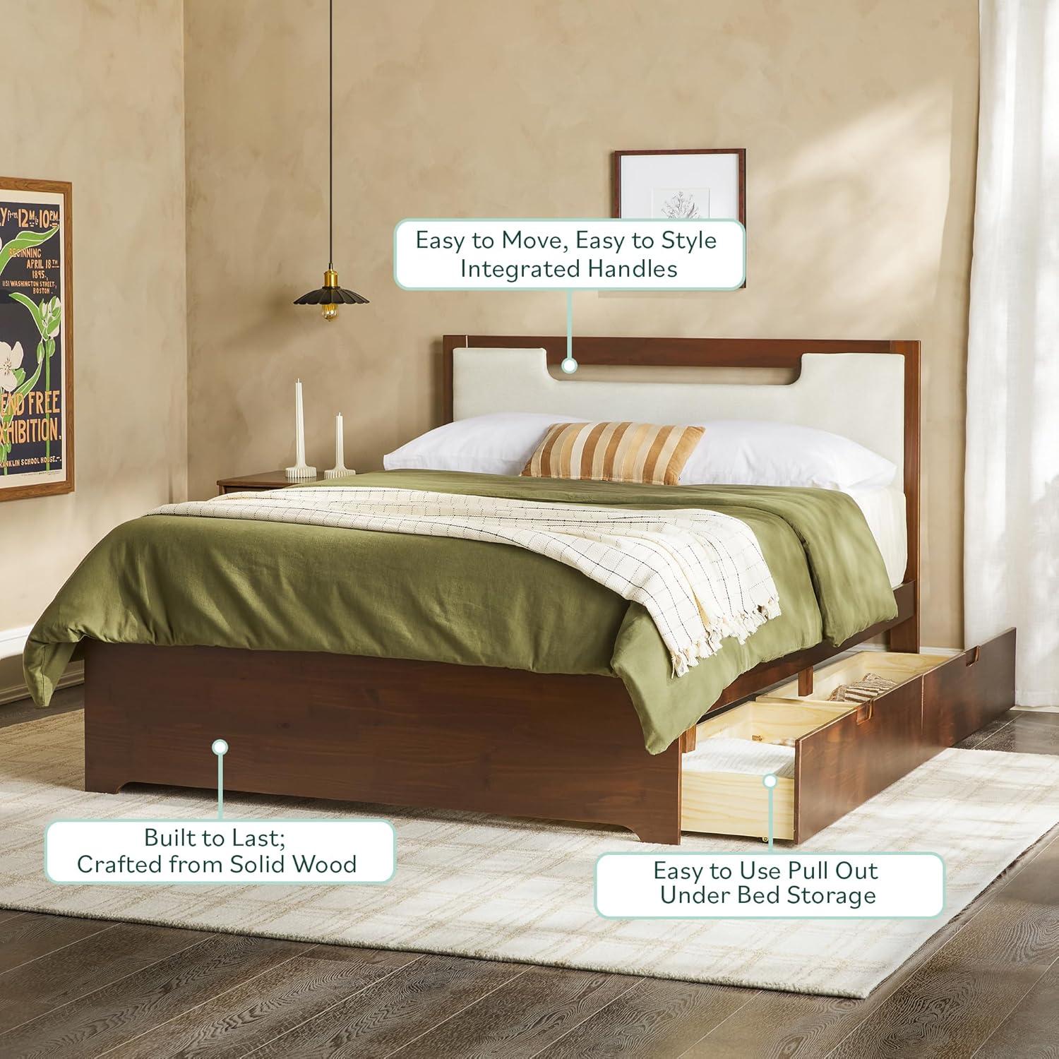 imageWalker Edison Sloane Upholstered ampamp Solid Wood Bed with Storage Drawers Queen WalnutWalnut