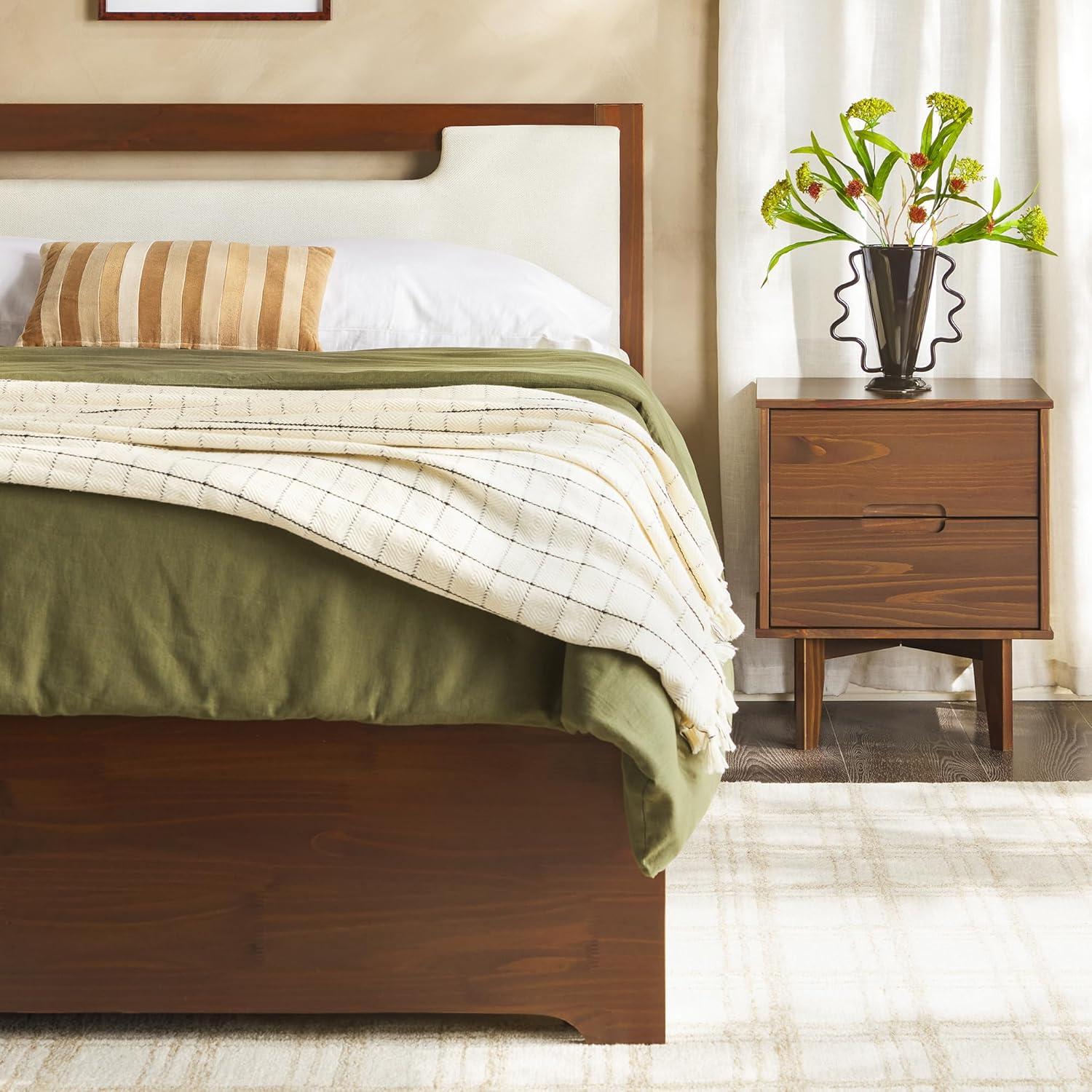 imageWalker Edison Sloane Upholstered ampamp Solid Wood Bed with Storage Drawers Queen WalnutWalnut