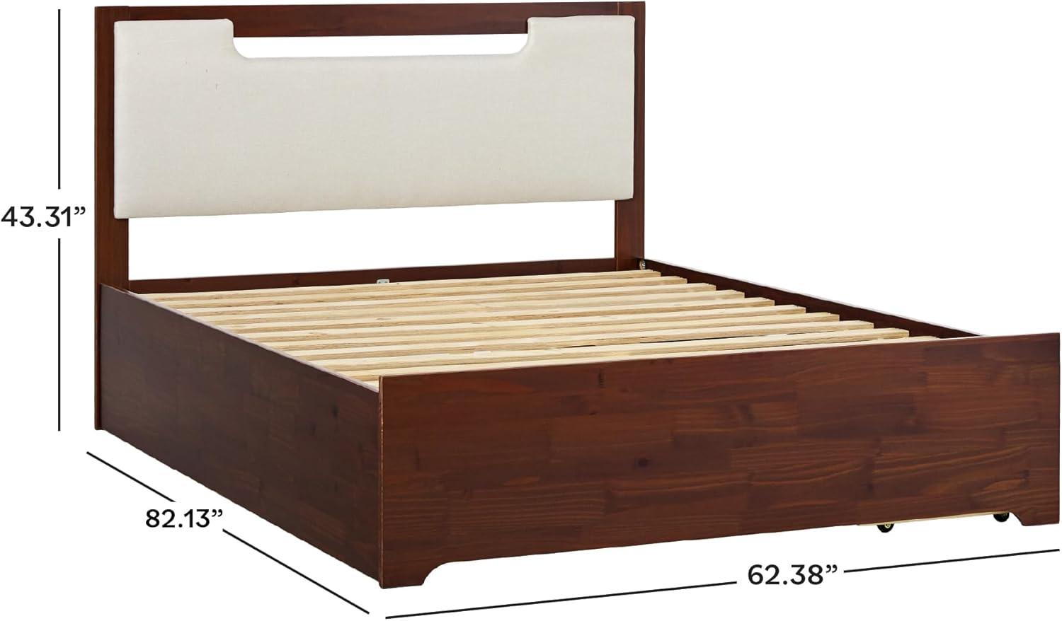 imageWalker Edison Sloane Upholstered ampamp Solid Wood Bed with Storage Drawers Queen WalnutWalnut