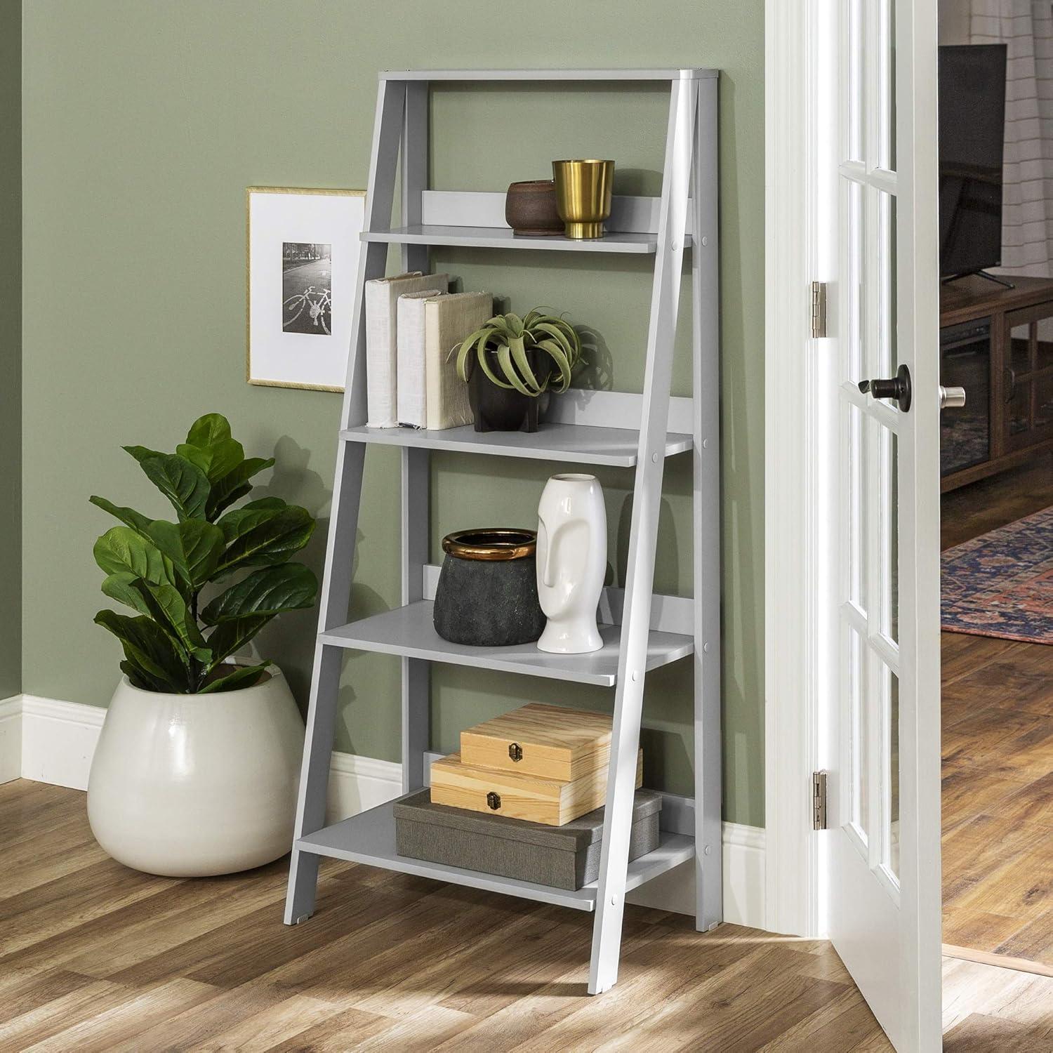 imageWalker Edison Sophia Modern 4 Shelf Ladder Bookcase 55 Inch WhiteGrey