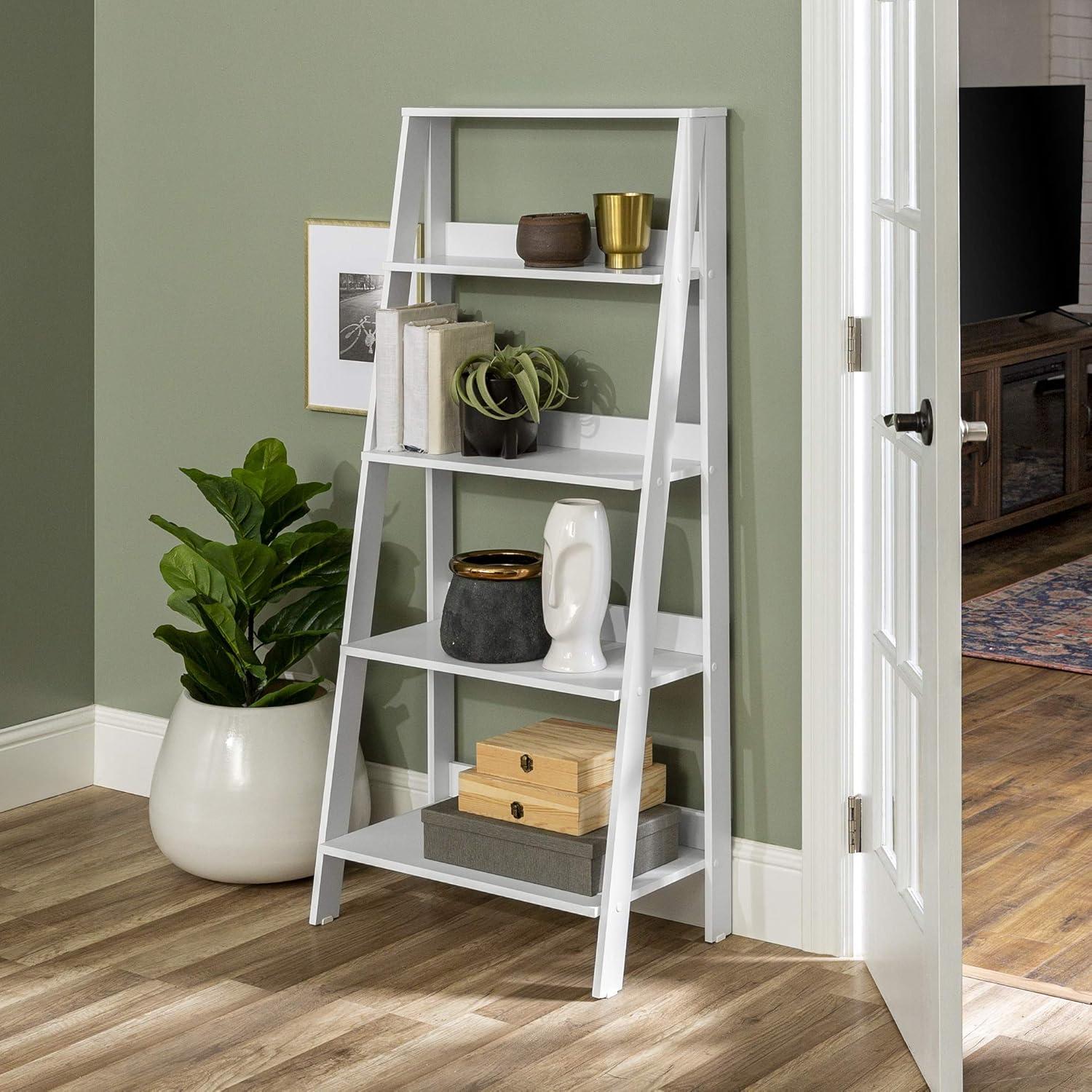 imageWalker Edison Sophia Modern 4 Shelf Ladder Bookcase 55 Inch WhiteWhite