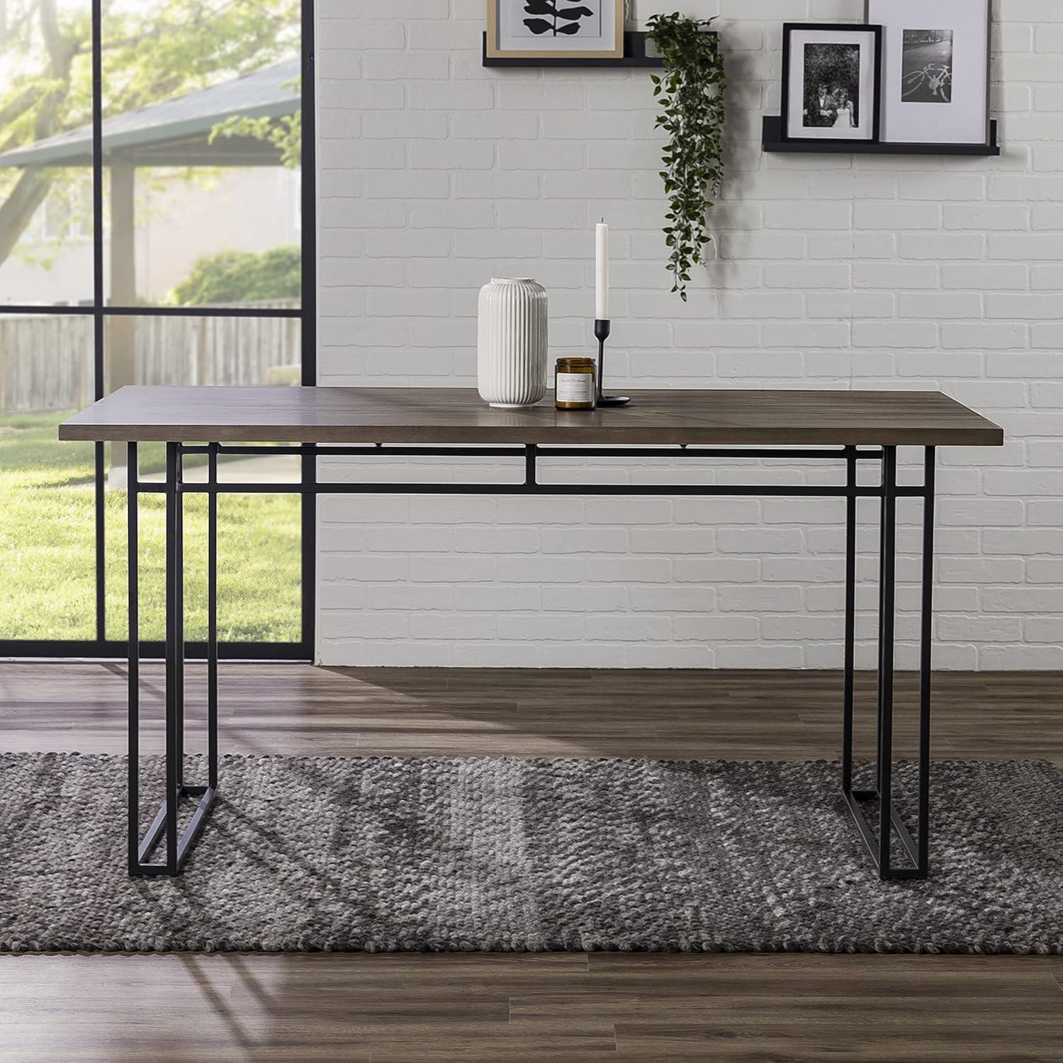 imageWalker Edison Sutton Wood and Dual Metal Leg Dining Table 60 Inch GreyGrey
