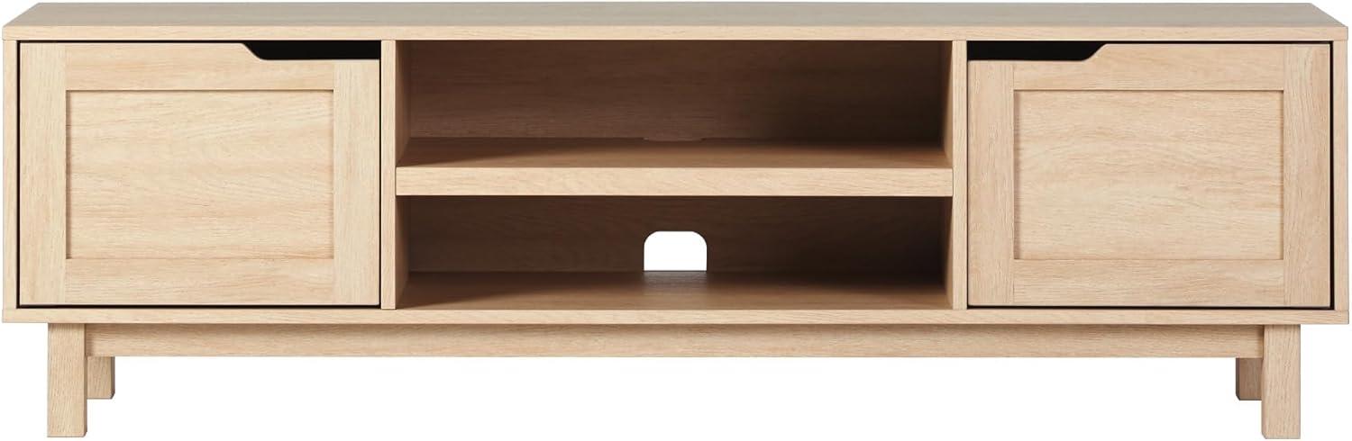imageWalker Edison Tage Modern PullOpen Door Low TV Stand for TVs up to 65 Inches 58 Inch Solid BlackCoastal Oak