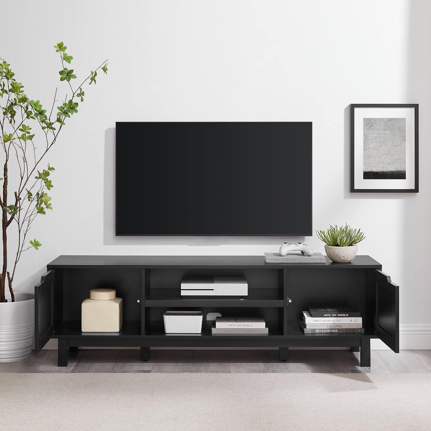 imageWalker Edison Tage Modern PullOpen Door Low TV Stand for TVs up to 65 Inches 58 Inch Solid BlackSolid Black