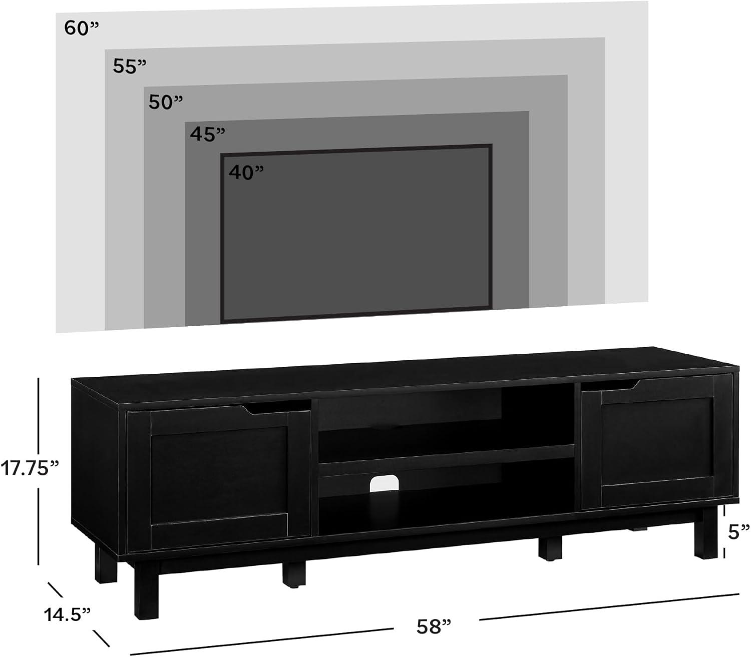 imageWalker Edison Tage Modern PullOpen Door Low TV Stand for TVs up to 65 Inches 58 Inch Solid BlackSolid Black