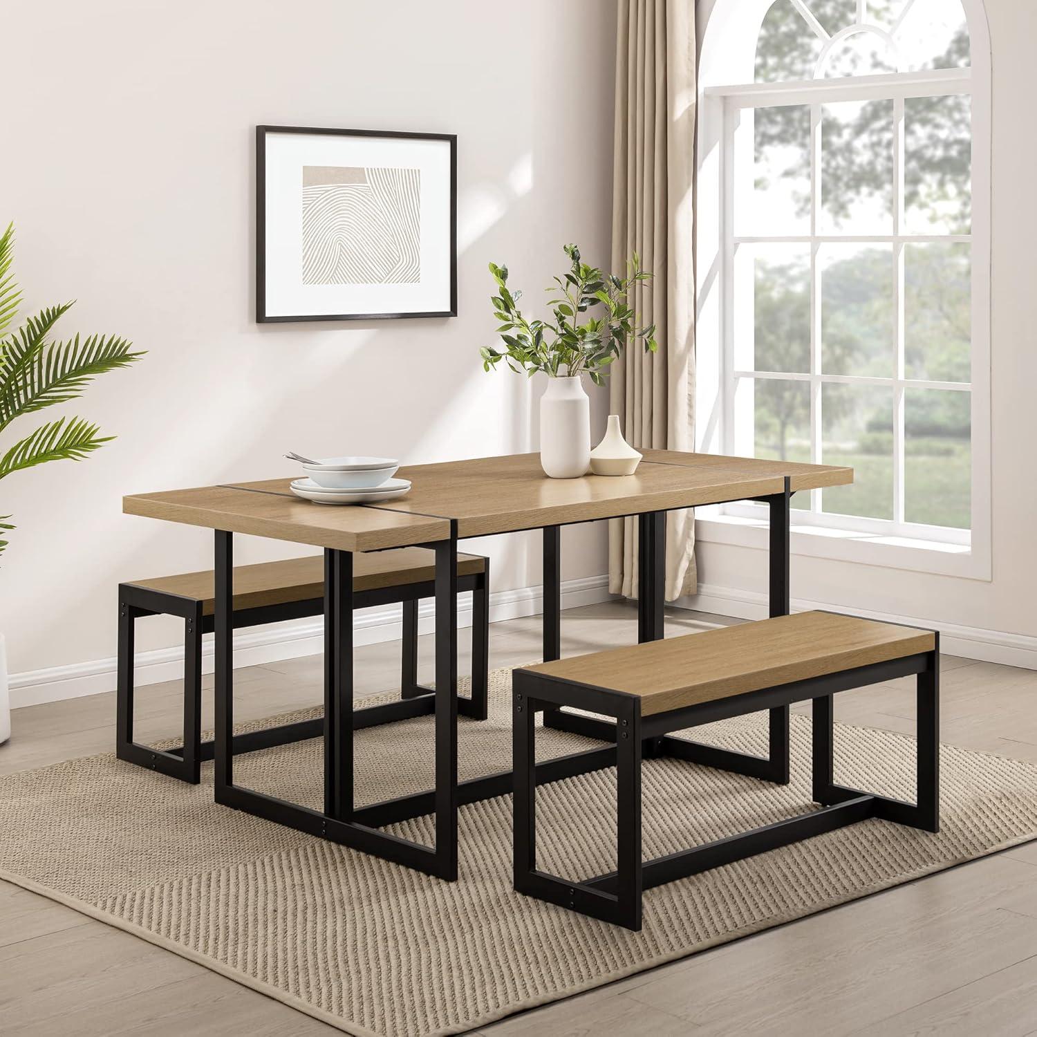 imageWalker Edison Tien Urban 3Piece Dining Table and Bench Set Set of 3 Coastal OakCoastal Oak